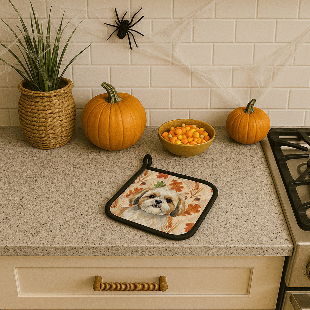 Caroline's Treasures Gold and White Shih Tzu Heirloom Fall Pair of Pot Holders