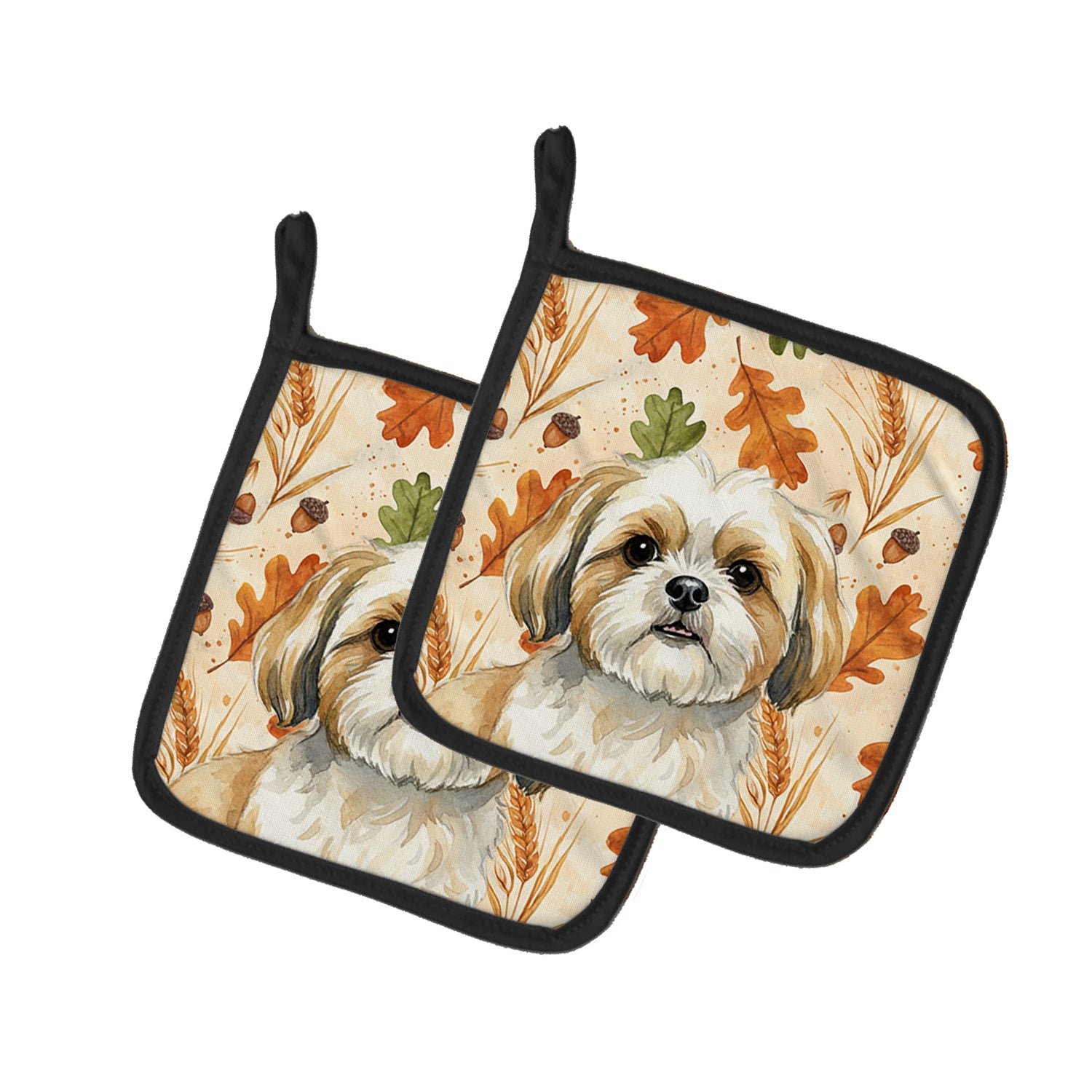 Caroline's Treasures Gold and White Shih Tzu Heirloom Fall Pair of Pot Holders