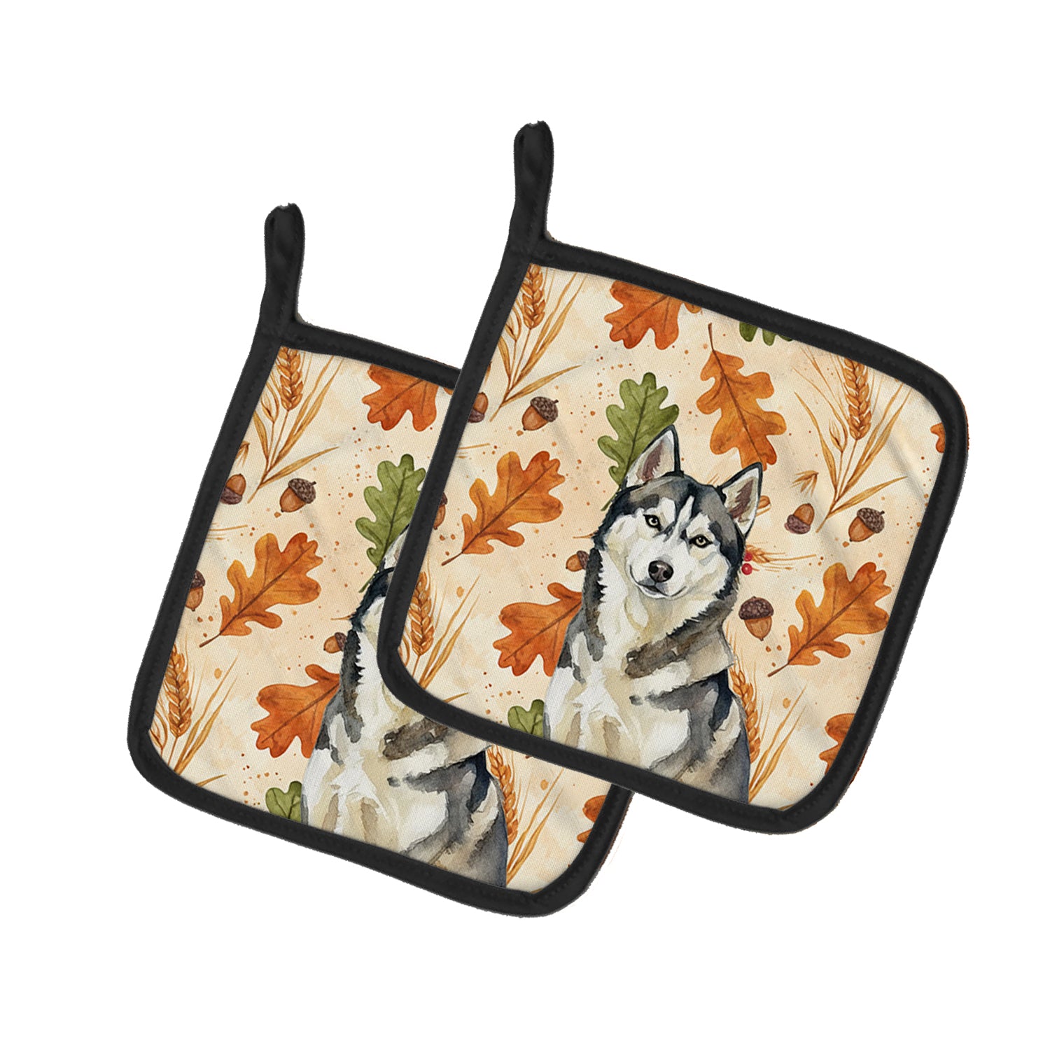 Caroline's Treasures Agouti Siberian Husky Heirloom Fall Pair of Pot Holders