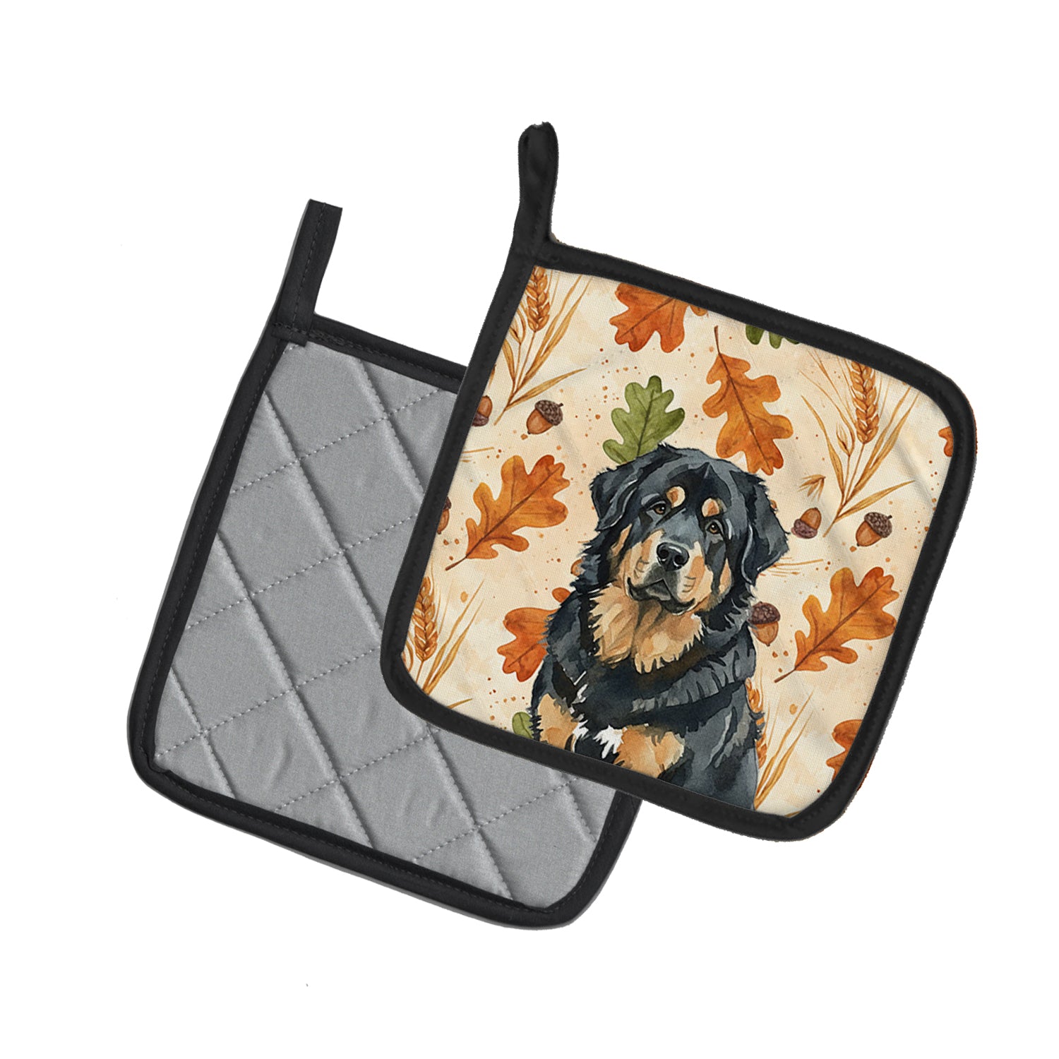 Caroline's Treasures Black and Tan Tibetan Mastiff Heirloom Fall Pair of Pot Holders