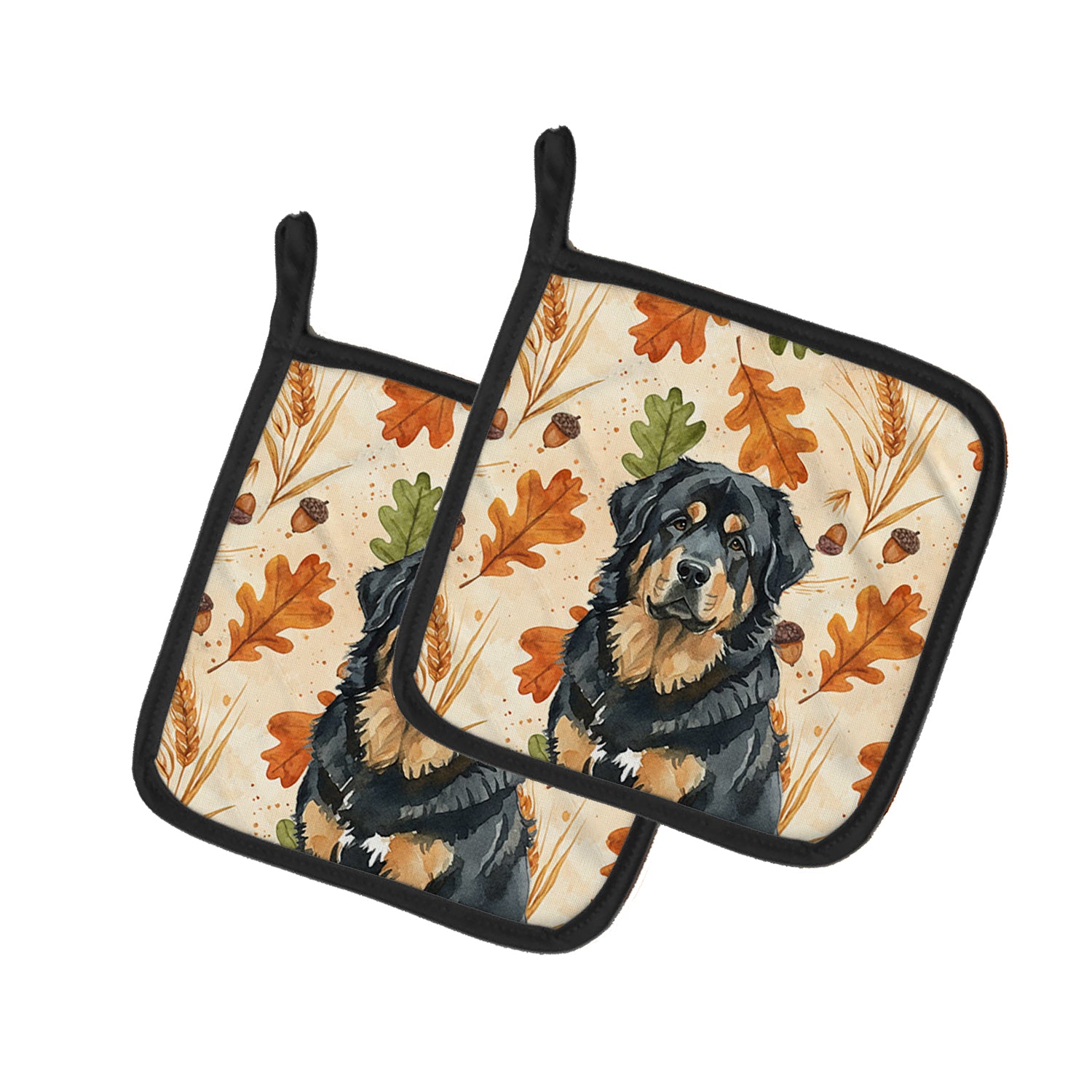 Caroline's Treasures Black and Tan Tibetan Mastiff Heirloom Fall Pair of Pot Holders