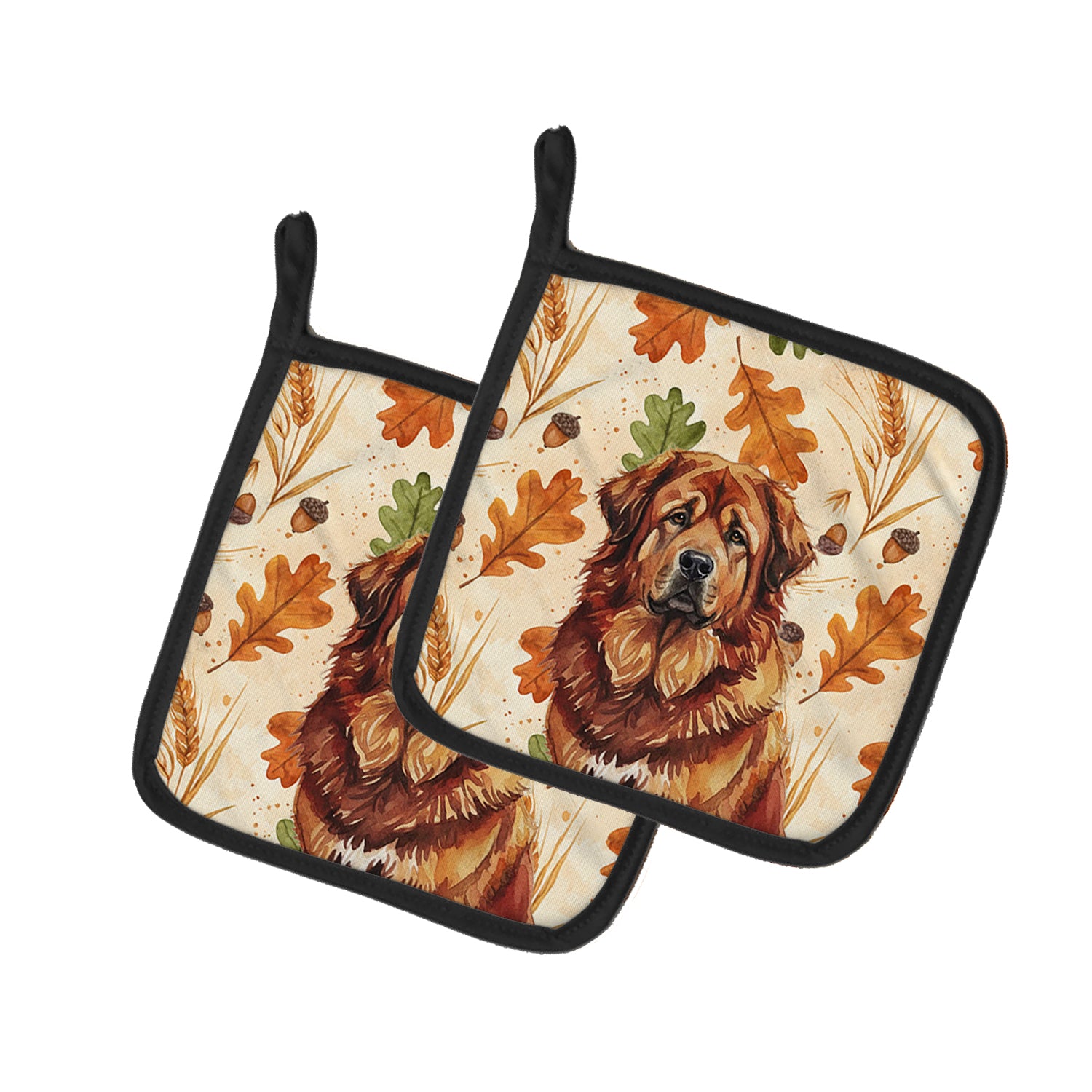 Caroline's Treasures Red Gold Tibetan Mastiff Heirloom Fall Pair of Pot Holders