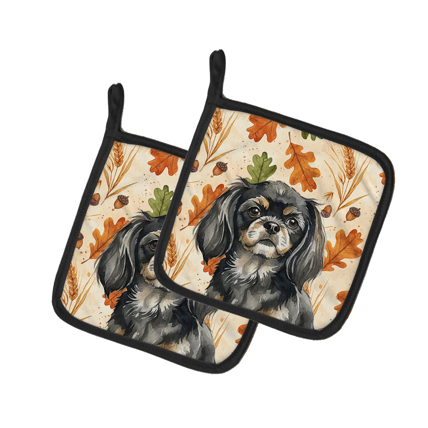 Caroline's Treasures Black and Tan Tibetan Spaniel Heirloom Fall Pair of Pot Holders