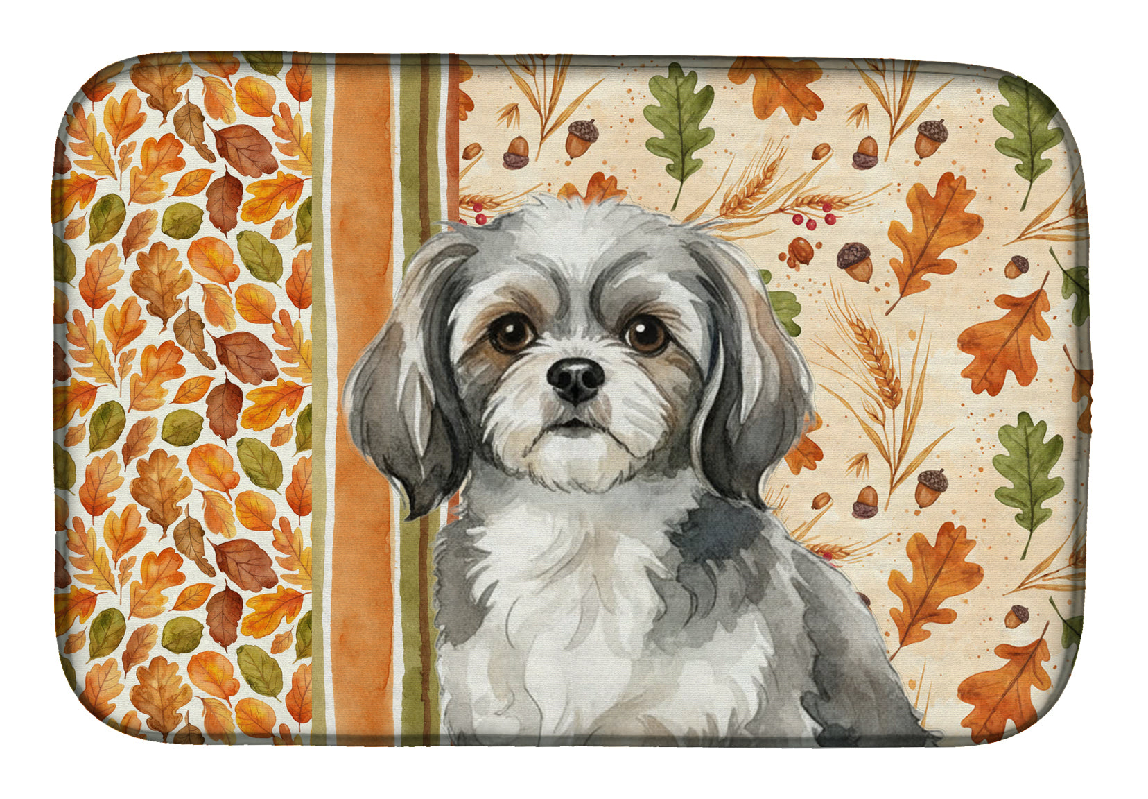 Caroline's Treasures Grey and White Tibetan Spaniel Heirloom Fall Dish Drying Mat