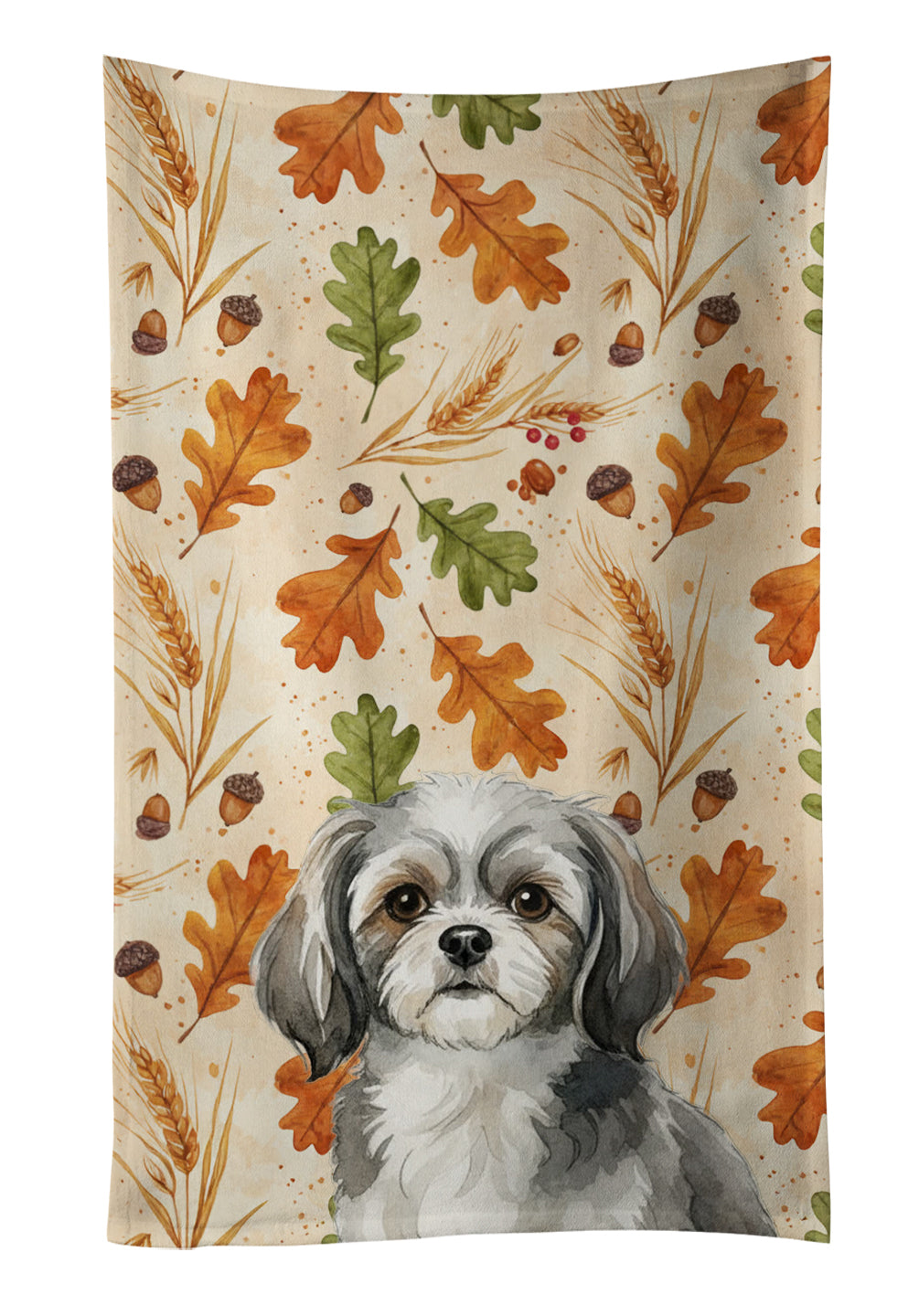 Caroline's Treasures Grey and White Tibetan Spaniel Heirloom Fall Kitchen Towel