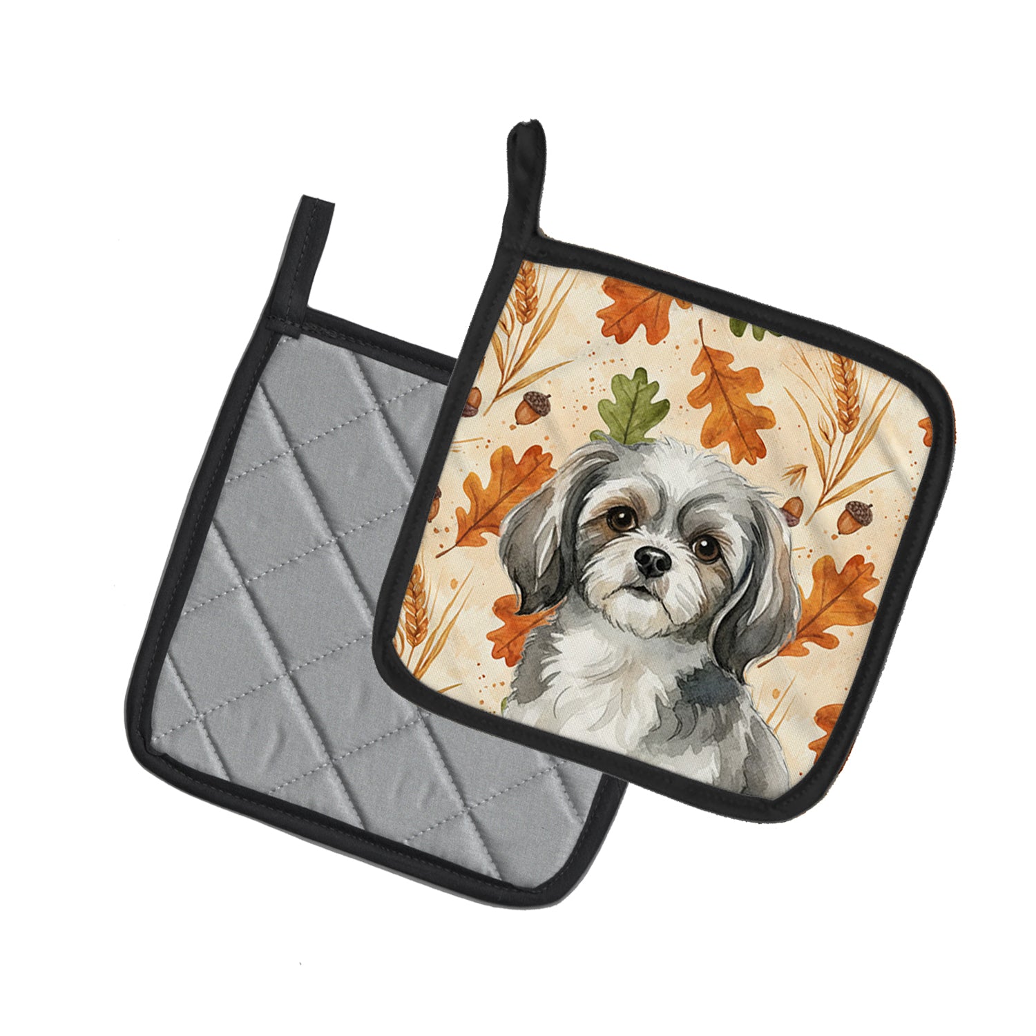 Caroline's Treasures Grey and White Tibetan Spaniel Heirloom Fall Pair of Pot Holders