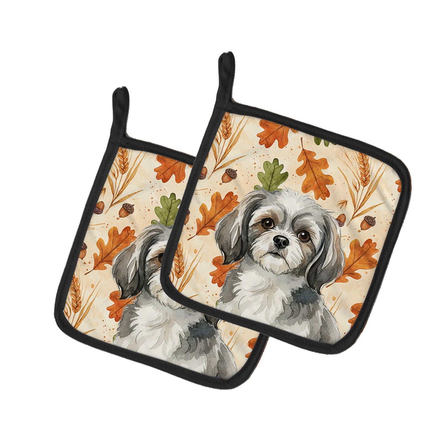 Caroline's Treasures Grey and White Tibetan Spaniel Heirloom Fall Pair of Pot Holders