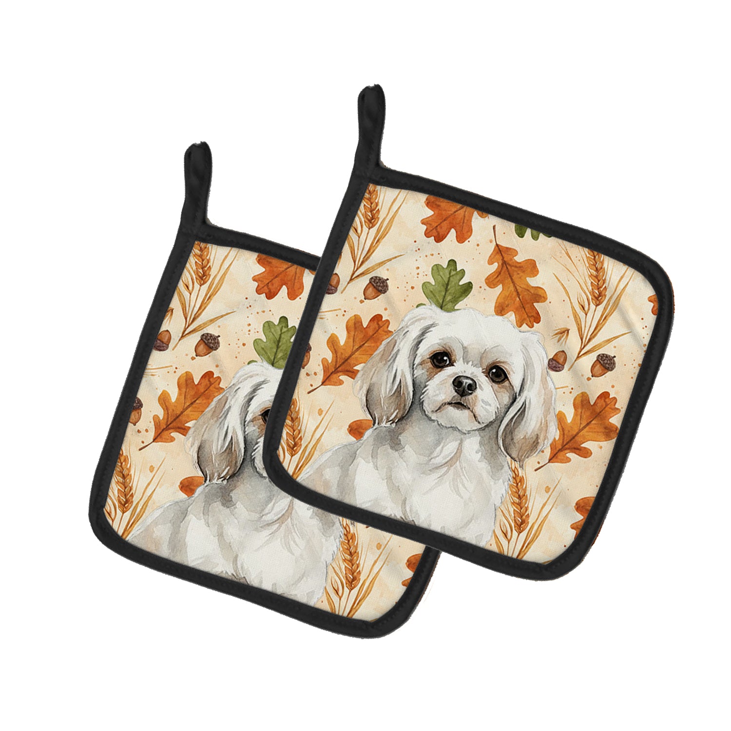 Caroline's Treasures White Tibetan Spaniel Heirloom Fall Pair of Pot Holders