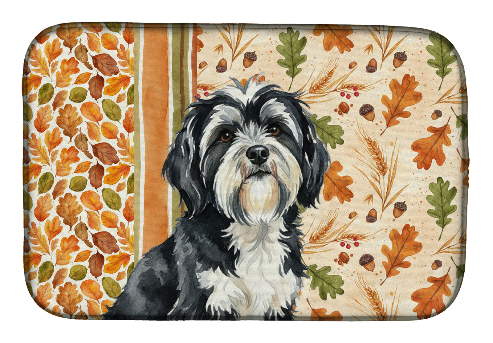 Caroline's Treasures Black and White Tibetan Terrier Heirloom Fall Dish Drying Mat