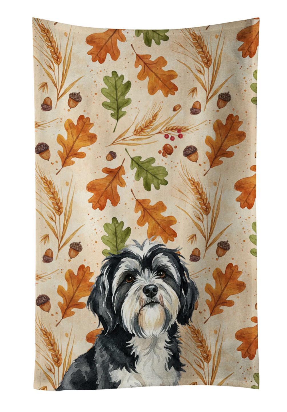 Caroline's Treasures Black and White Tibetan Terrier Heirloom Fall Kitchen Towel