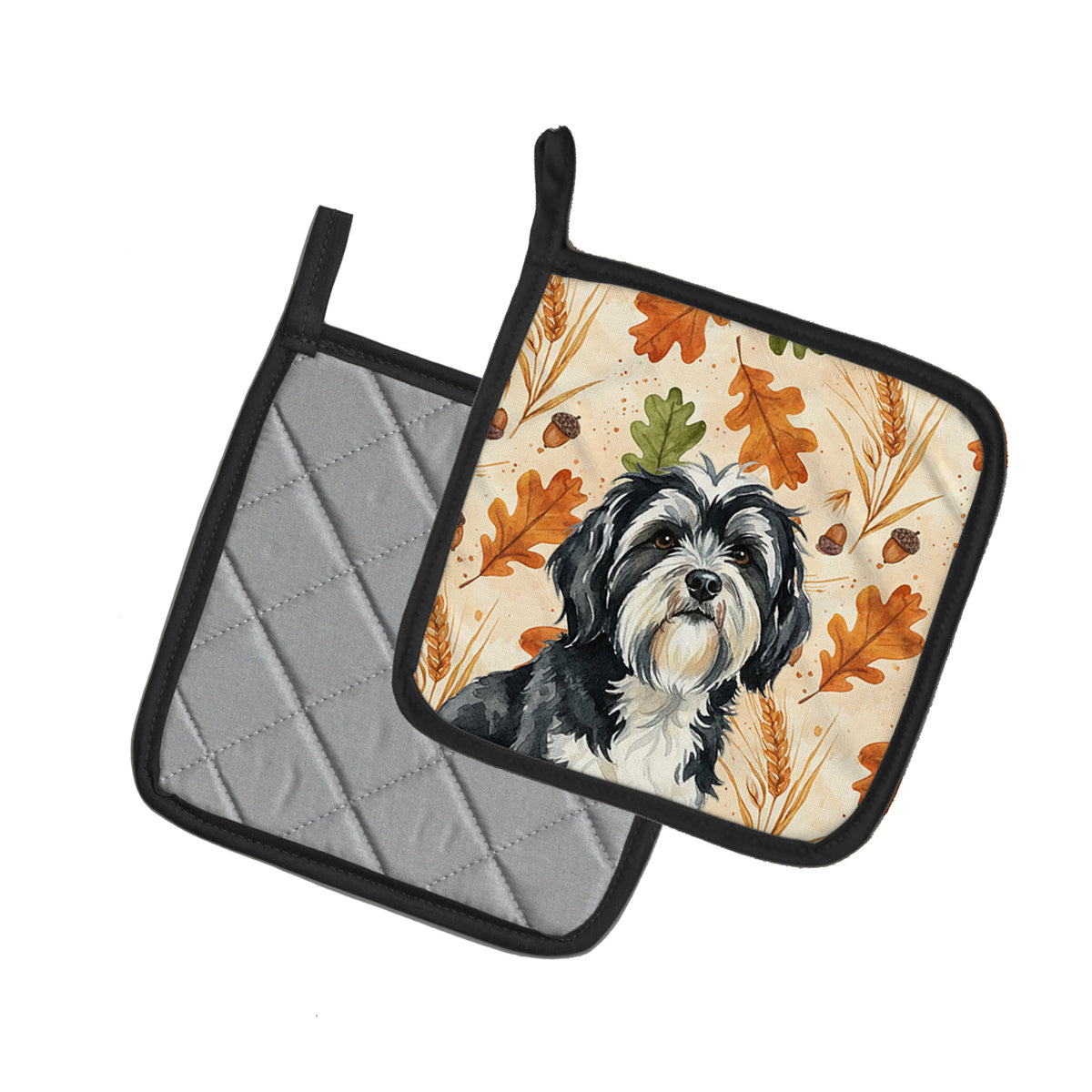 Caroline's Treasures Black and White Tibetan Terrier Heirloom Fall Pair of Pot Holders