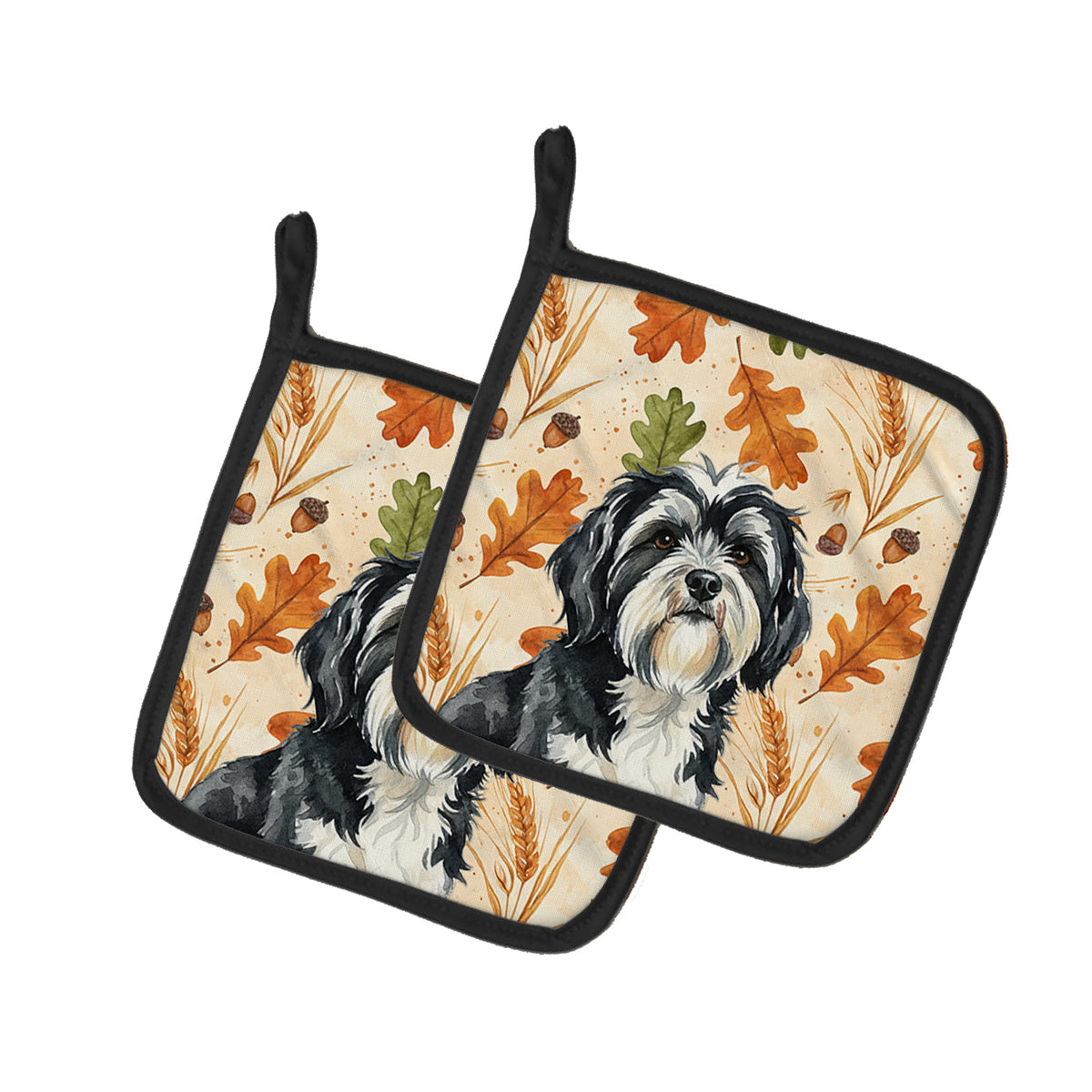 Caroline's Treasures Black and White Tibetan Terrier Heirloom Fall Pair of Pot Holders