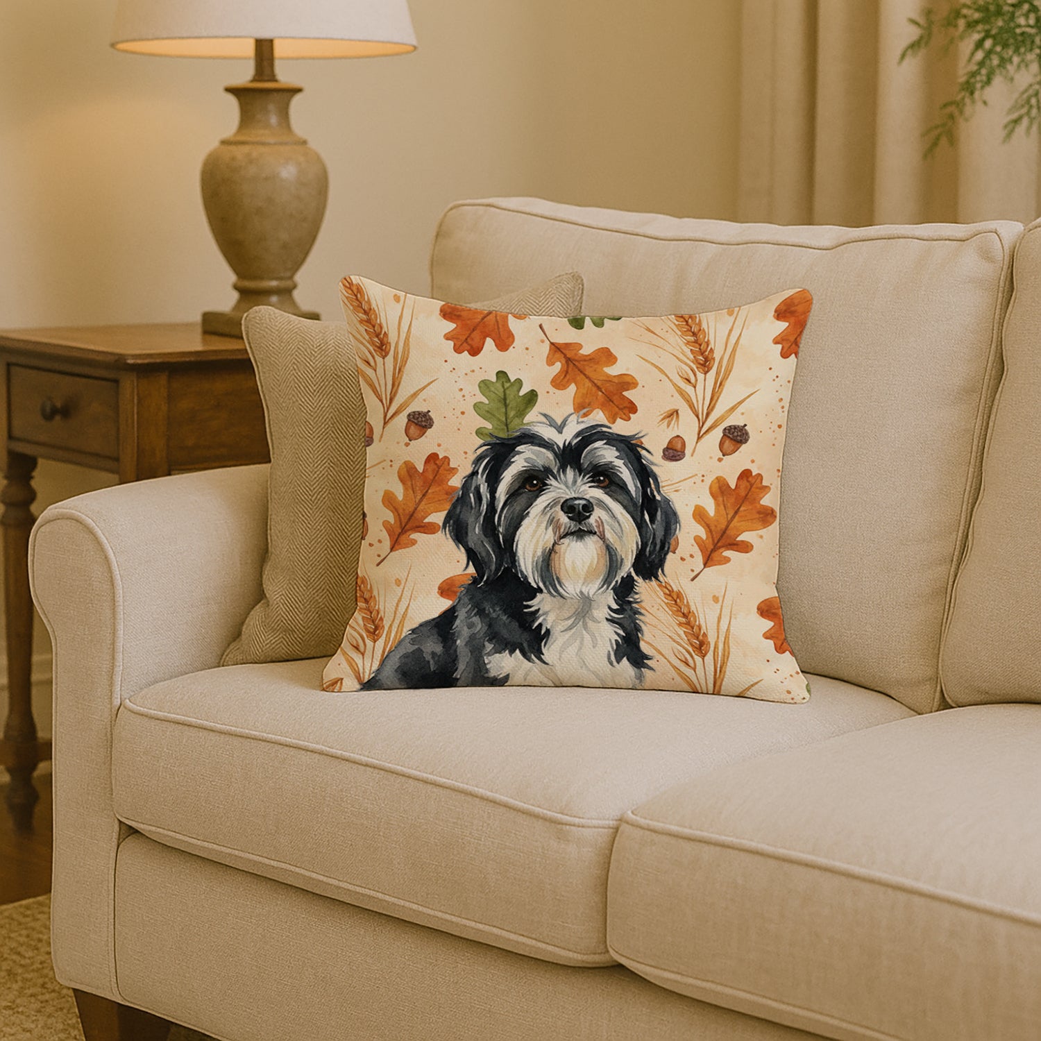 Caroline's Treasures Black and White Tibetan Terrier Heirloom Fall Throw Pillow