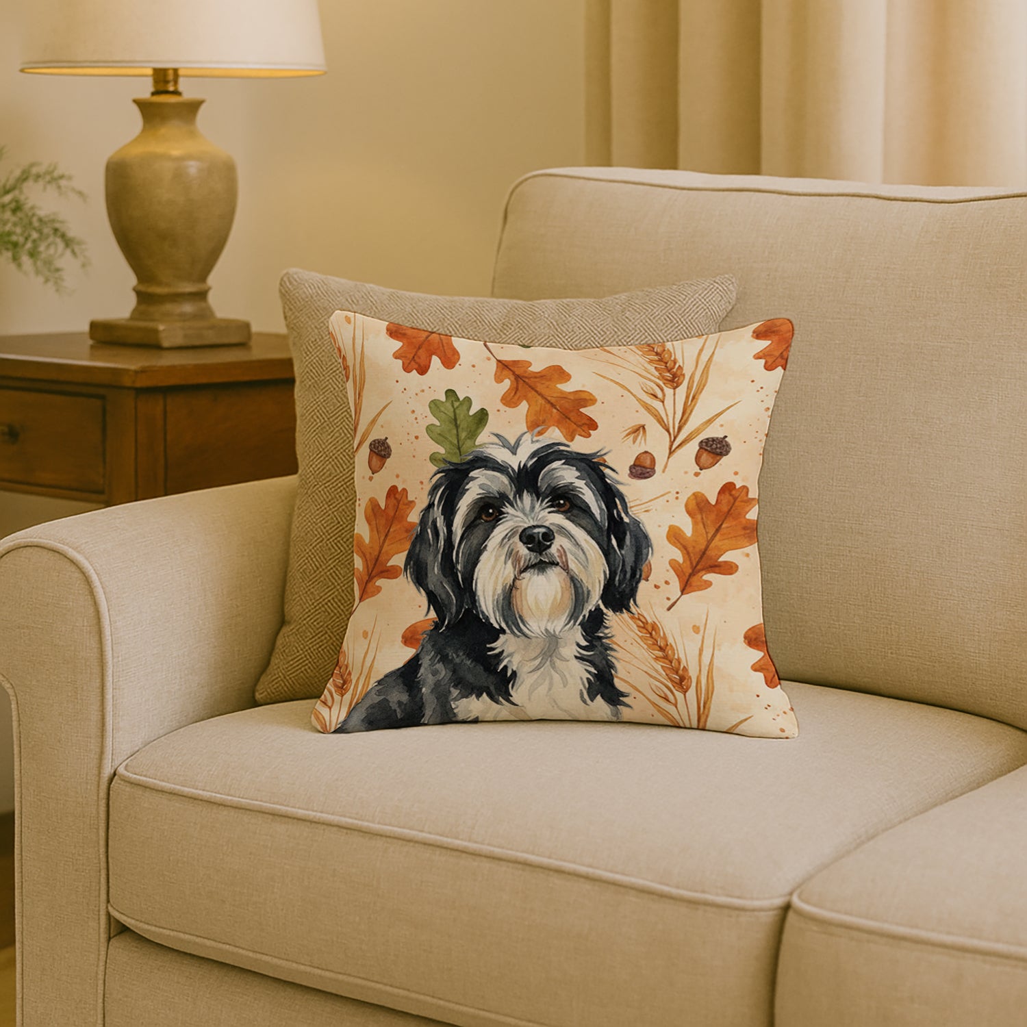 Caroline's Treasures Black and White Tibetan Terrier Heirloom Fall Throw Pillow