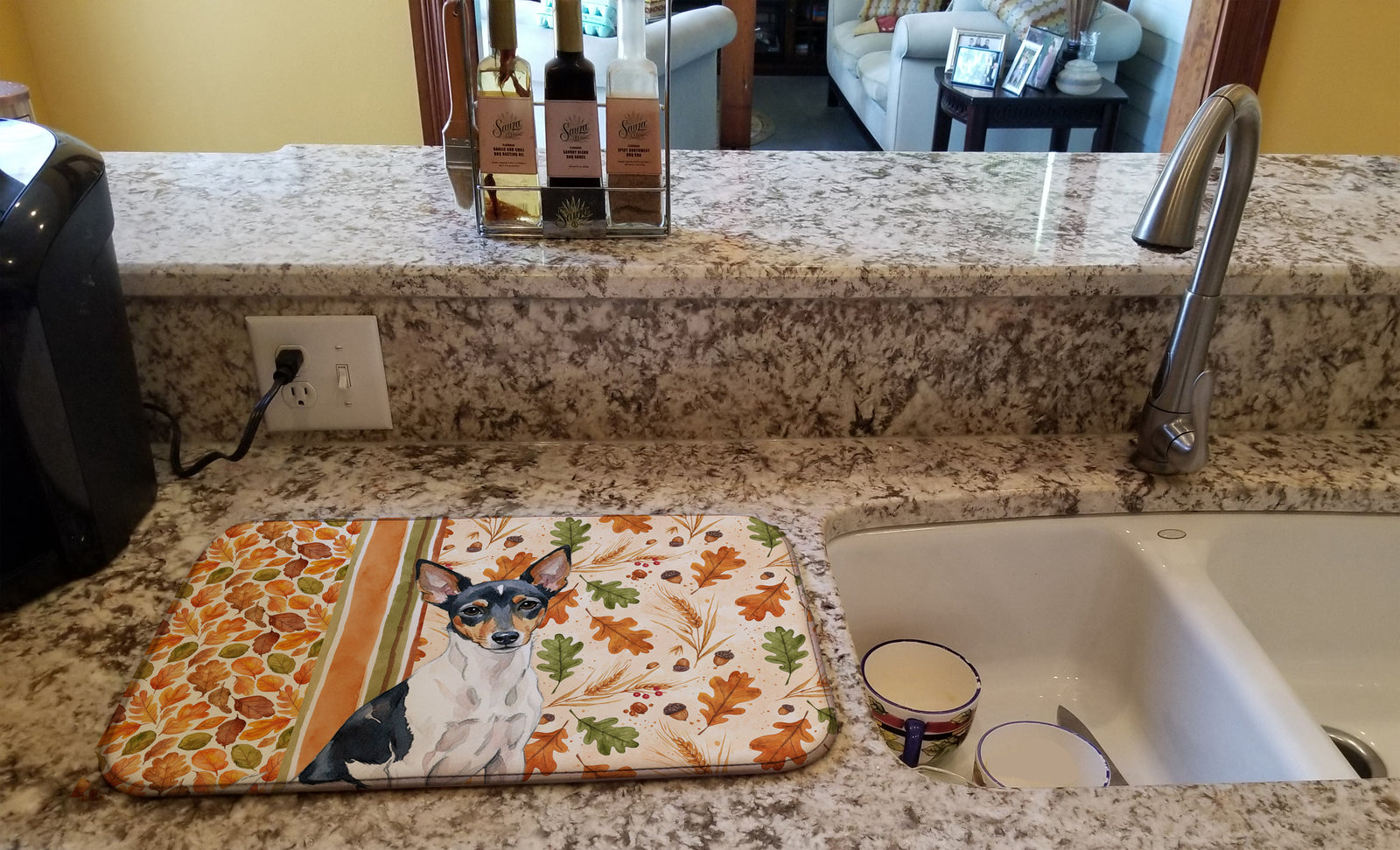 Caroline's Treasures Toy Fox Terrier Heirloom Fall Dish Drying Mat