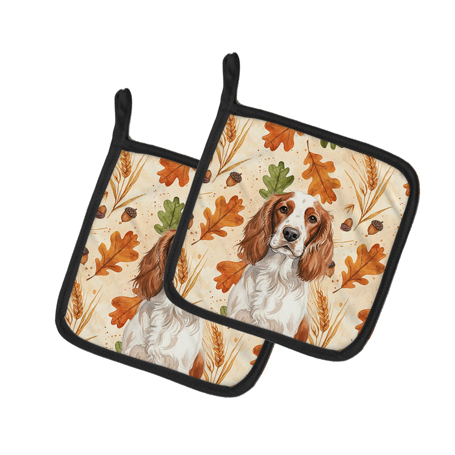 Caroline's Treasures Welsh Springer Spaniel Heirloom Fall Pair of Pot Holders