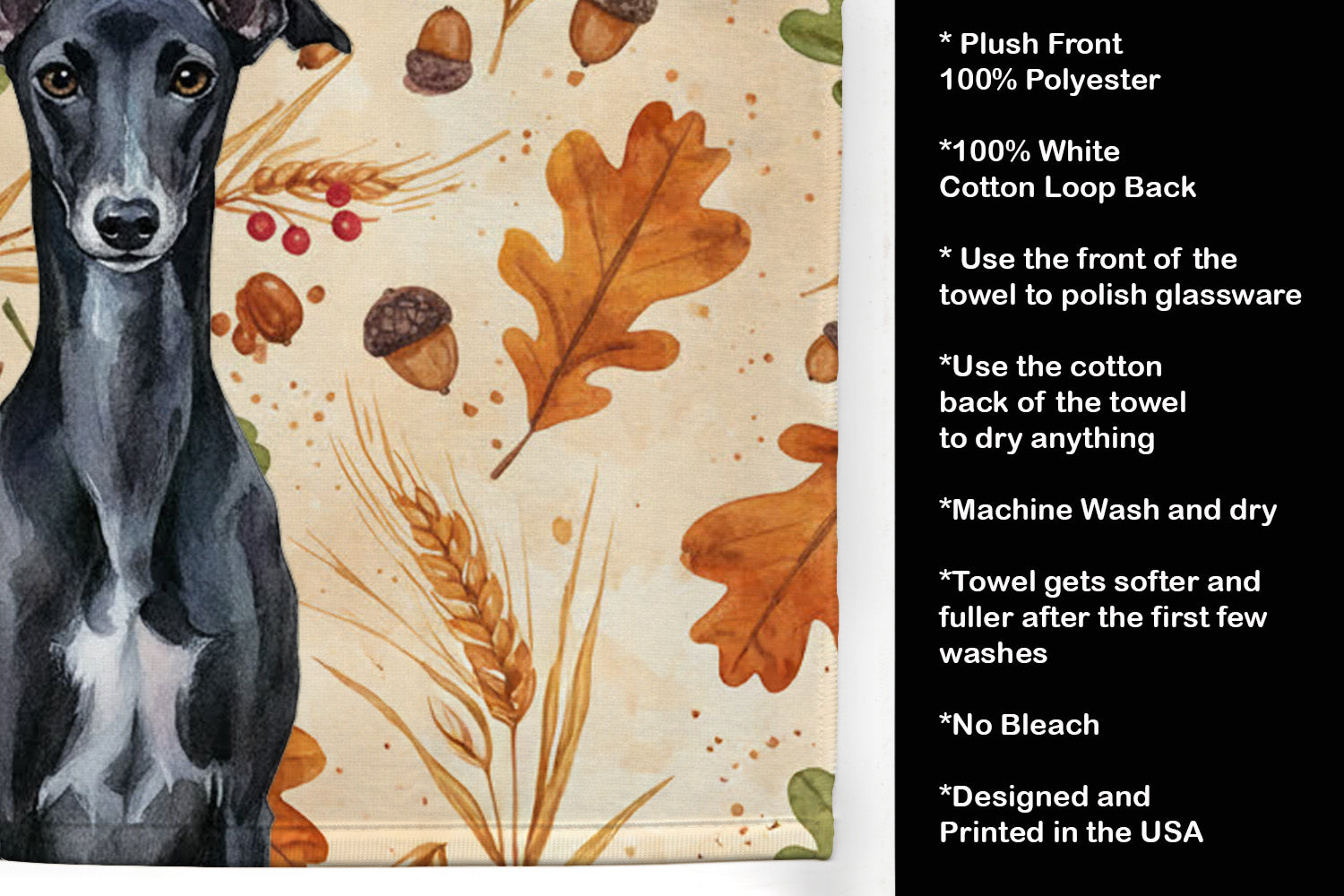 Caroline's Treasures Black Whippet Heirloom Fall Kitchen Towel