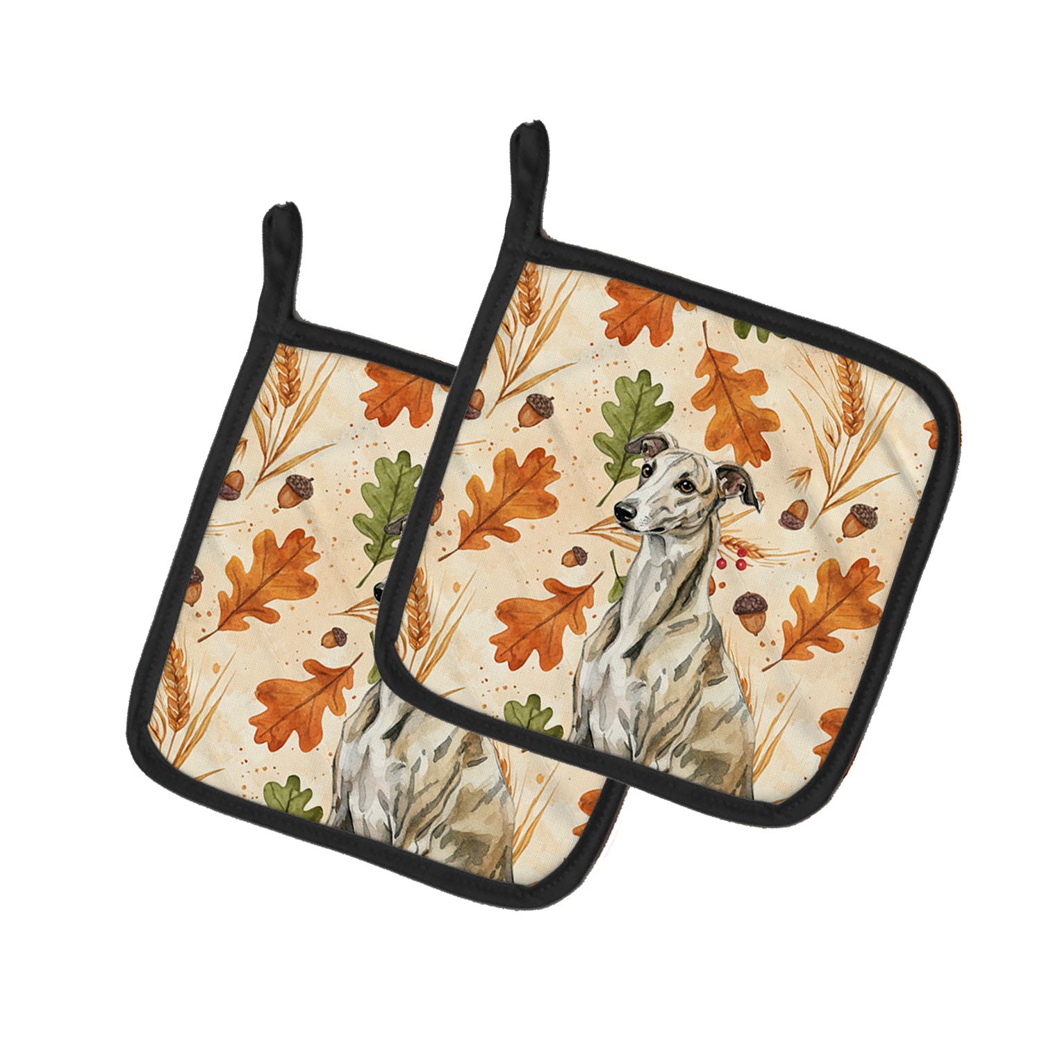 Caroline's Treasures Brindle Whippet Heirloom Fall Pair of Pot Holders