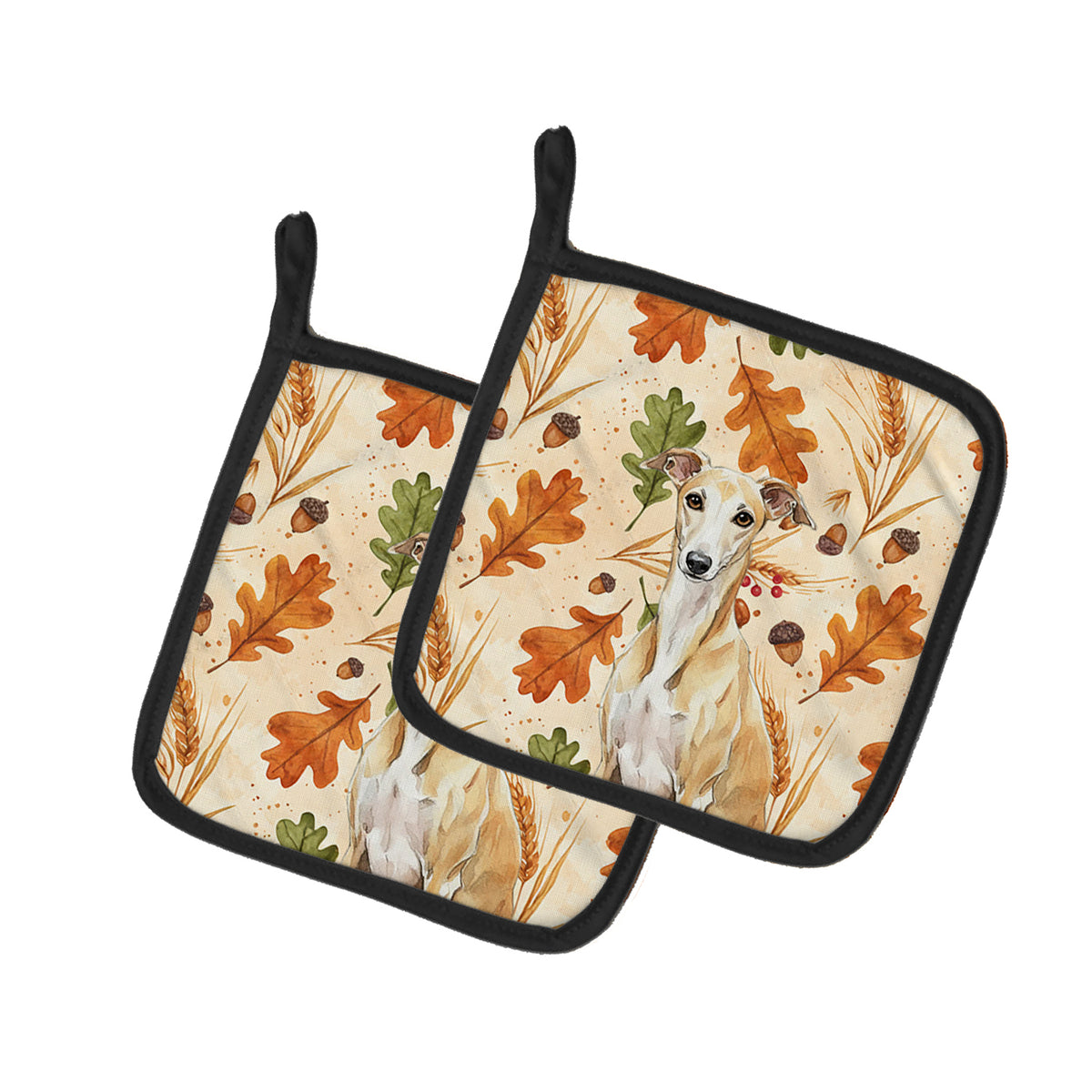 Caroline's Treasures Fawn Whippet Heirloom Fall Pair of Pot Holders