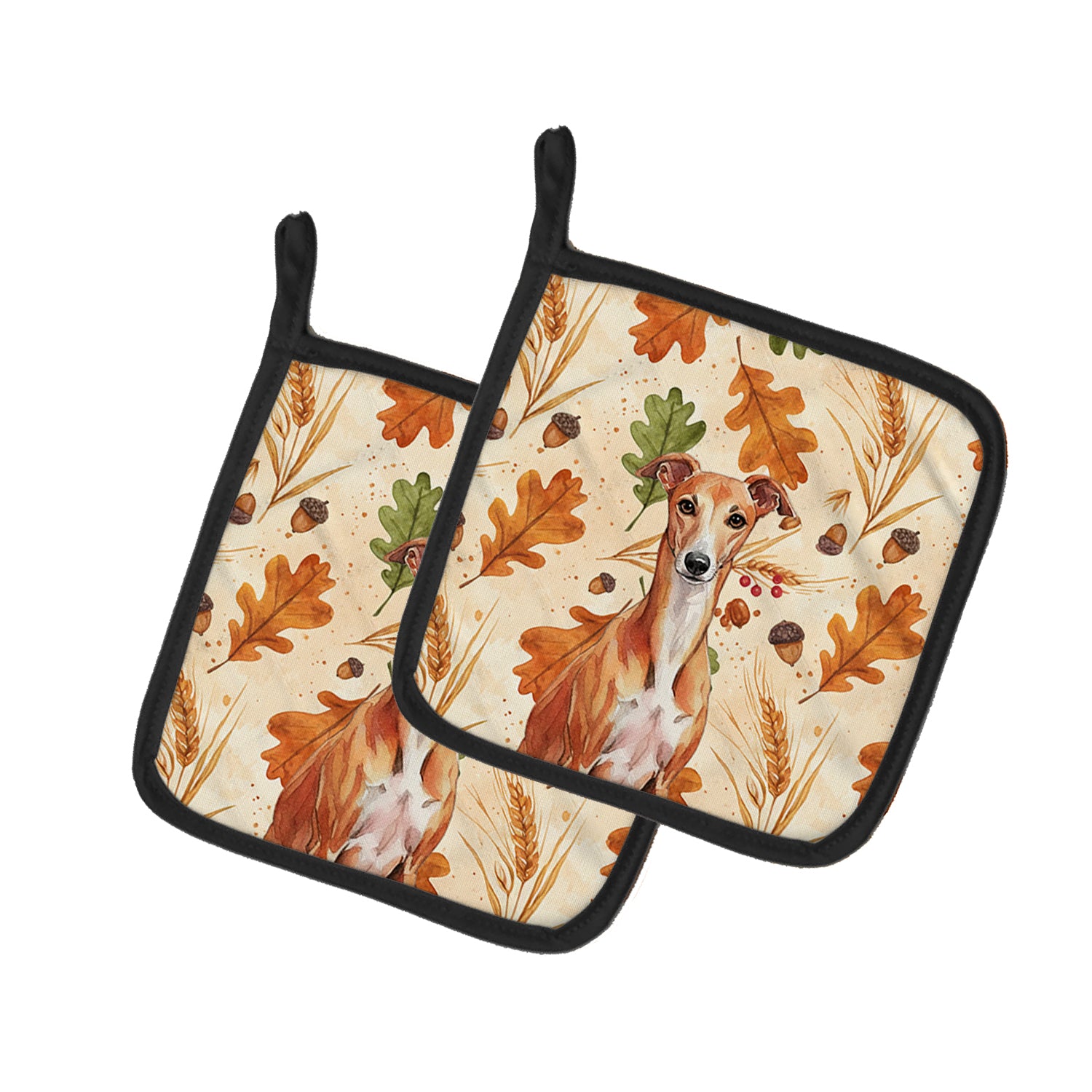Caroline's Treasures Red Whippet Heirloom Fall Pair of Pot Holders