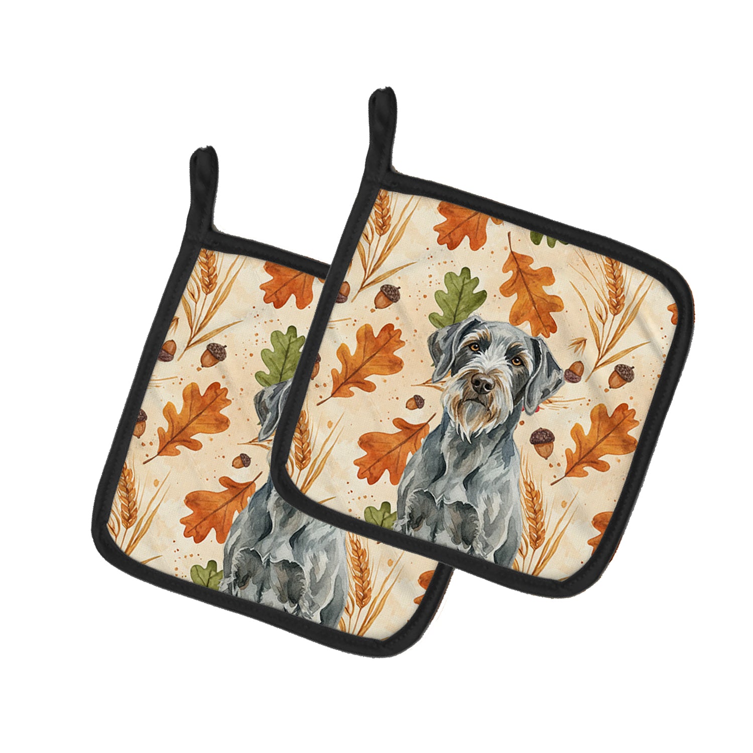 Caroline's Treasures Steel Gray Wirehaired Pointing Griffon Heirloom Fall Pair of Pot Holders