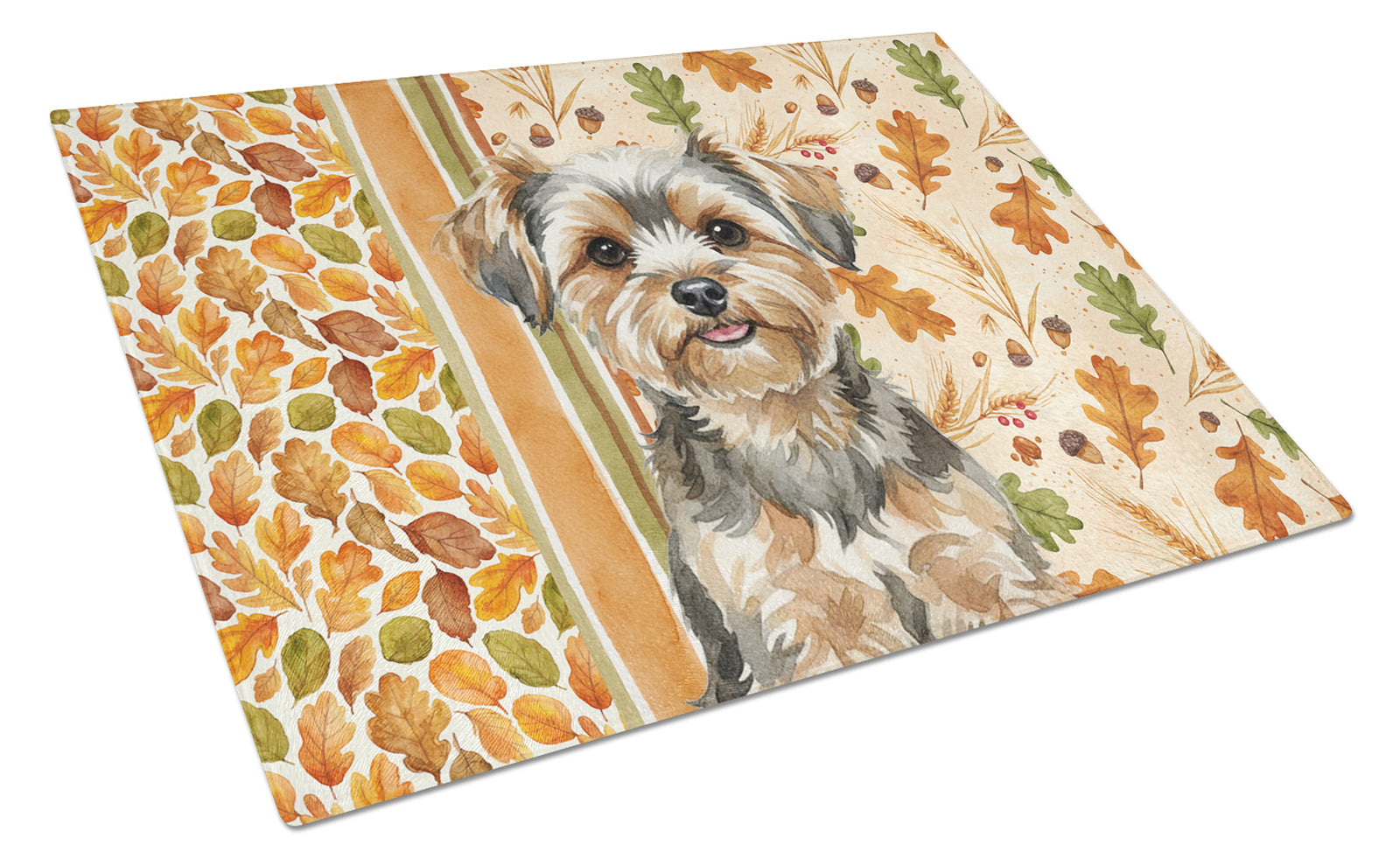 Caroline's Treasures Yorkiepoo Heirloom Fall Glass Cutting Board