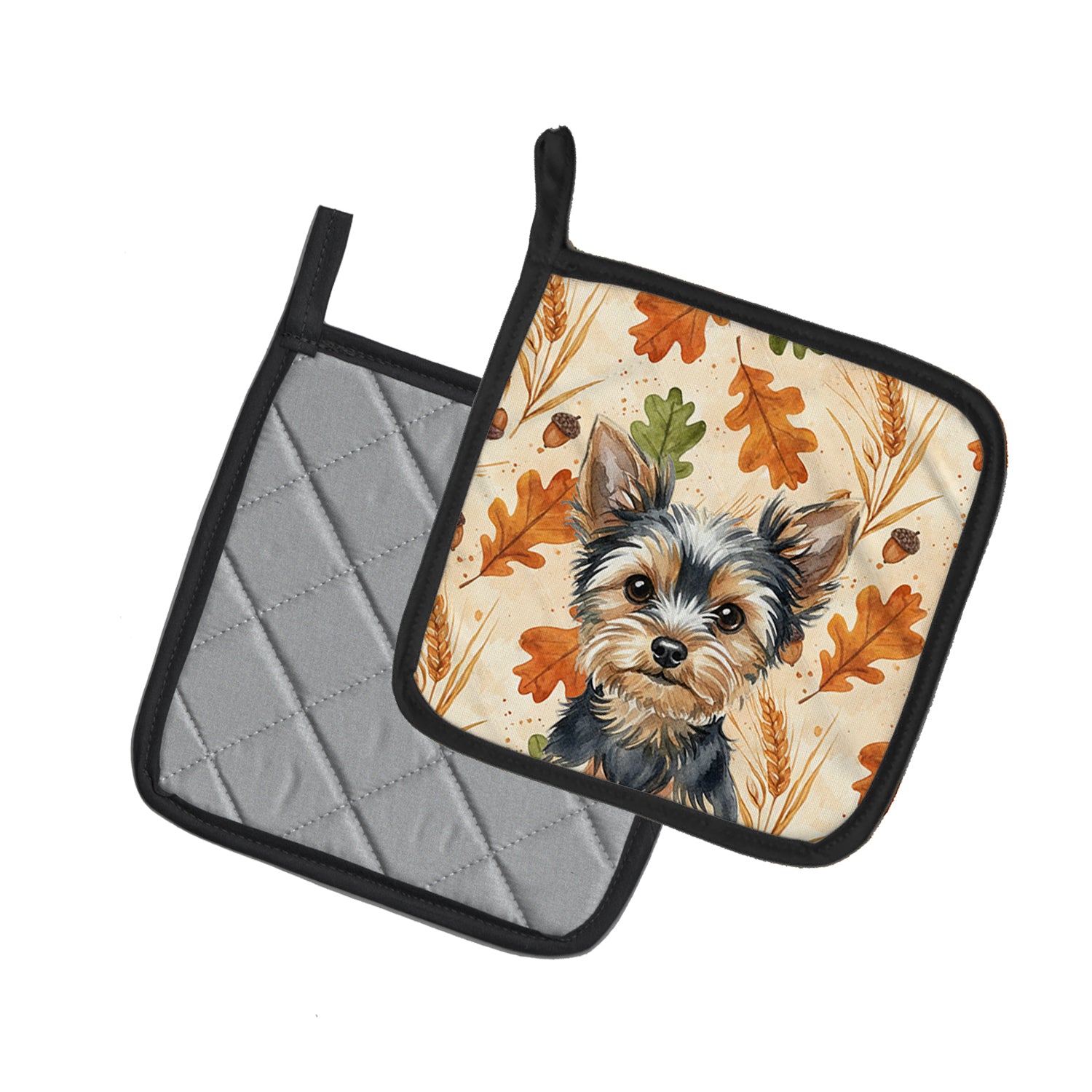 Caroline's Treasures Black and Tan Yorkshire Terrier Heirloom Fall Pair of Pot Holders