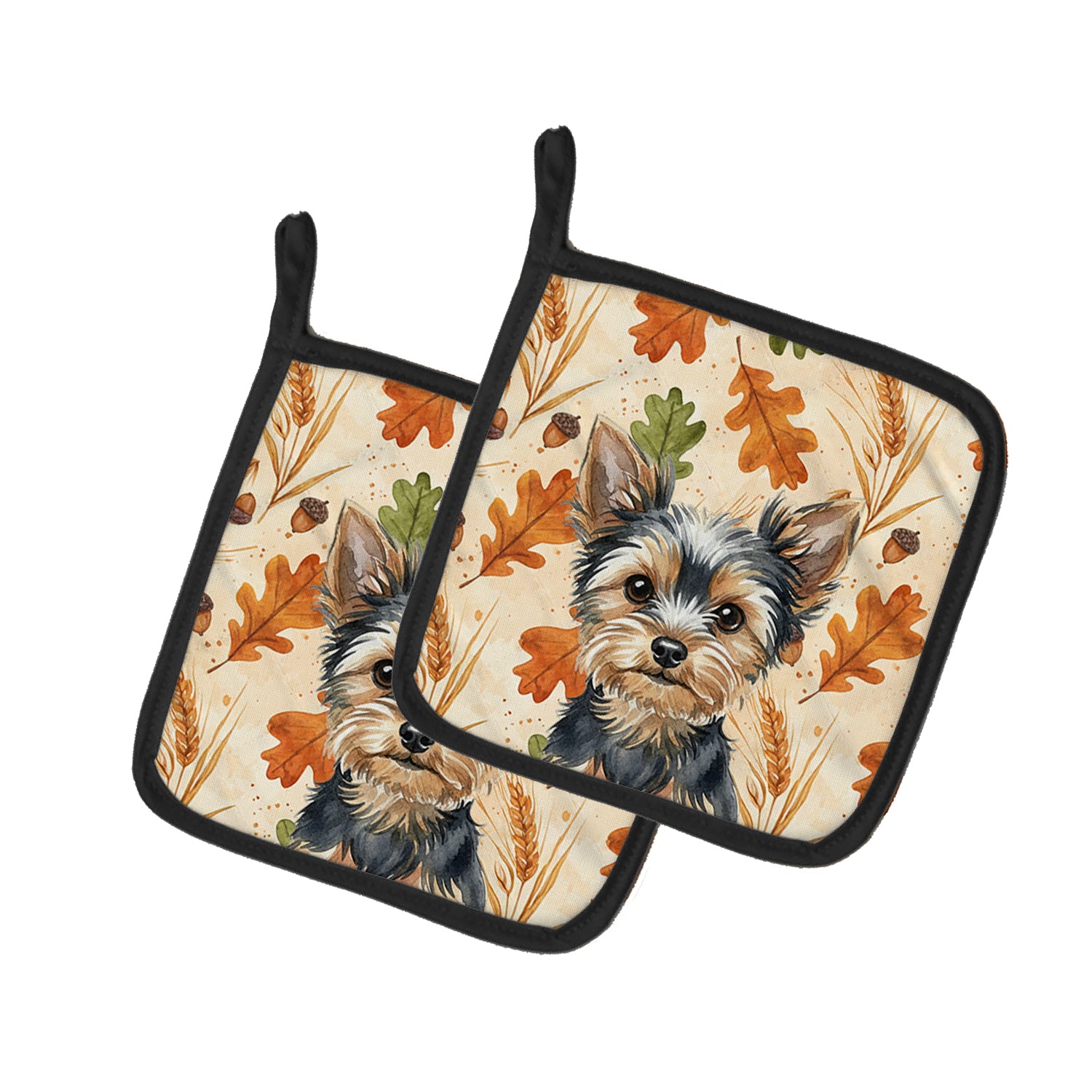 Caroline's Treasures Black and Tan Yorkshire Terrier Heirloom Fall Pair of Pot Holders