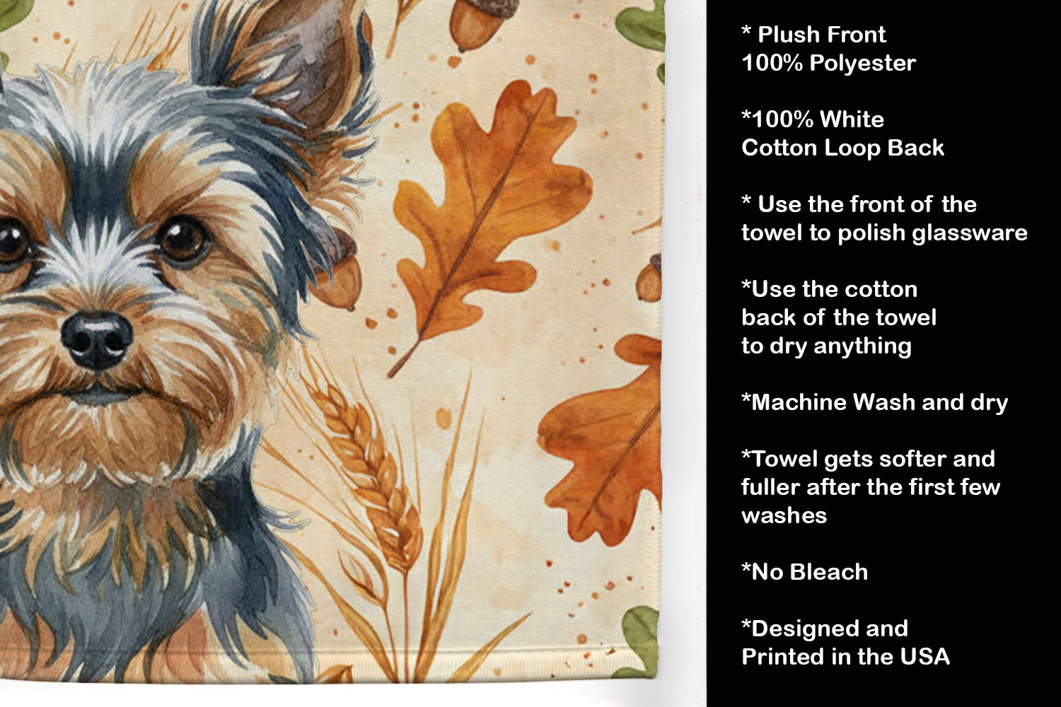 Caroline's Treasures Blue and Tan Yorkshire Terrier Heirloom Fall Kitchen Towel