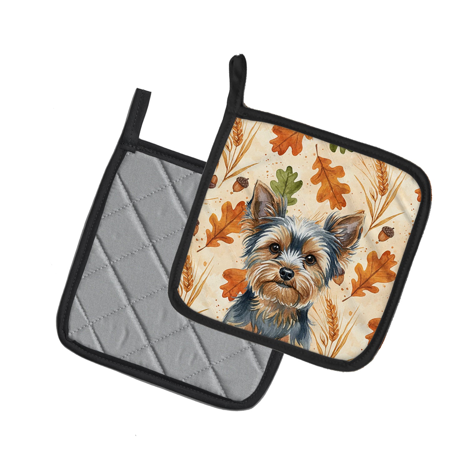 Caroline's Treasures Blue and Tan Yorkshire Terrier Heirloom Fall Pair of Pot Holders