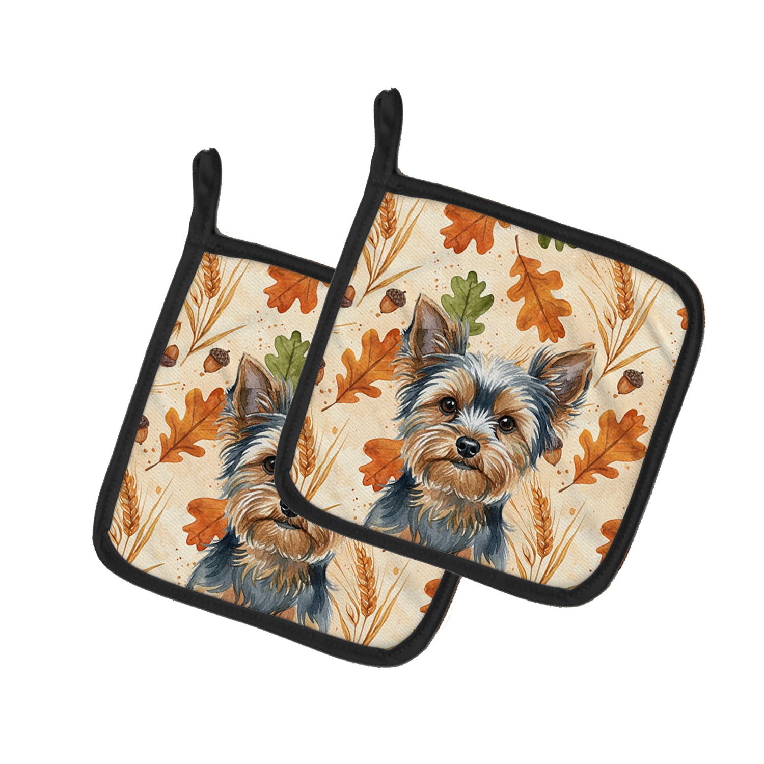 Caroline's Treasures Blue and Tan Yorkshire Terrier Heirloom Fall Pair of Pot Holders