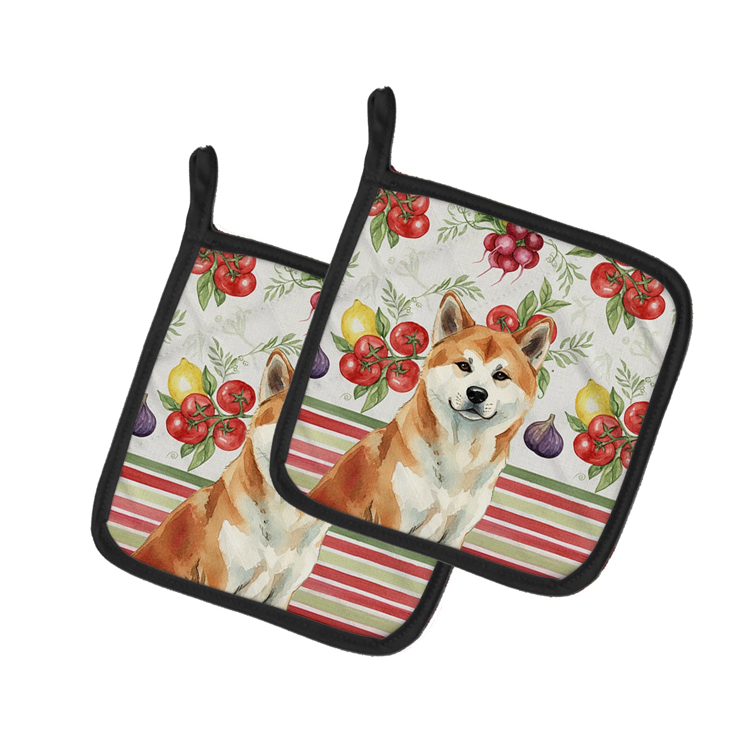 Caroline's Treasures Red Akita Vegetables Pair of Pot Holders