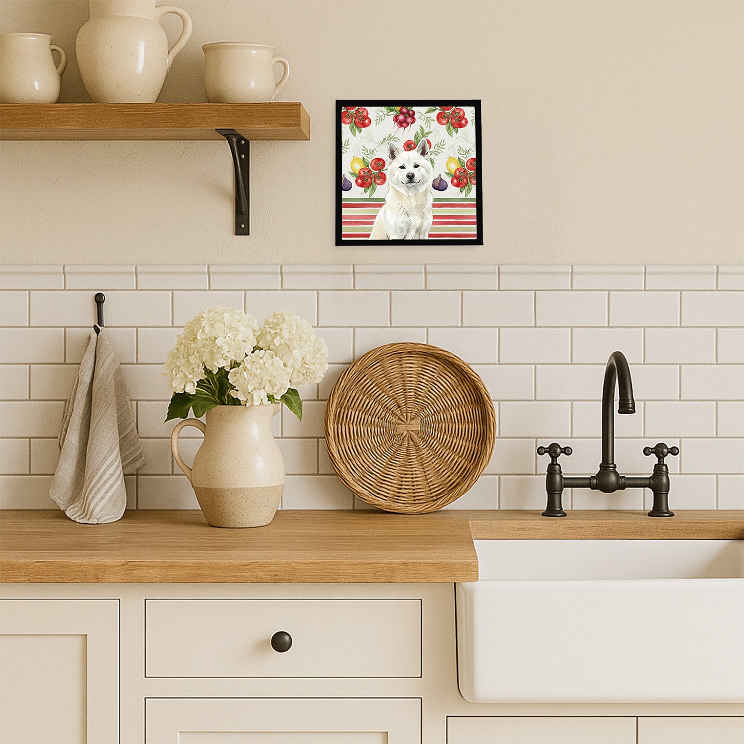 Caroline's Treasures White Akita Vegetables Framed Metal Print