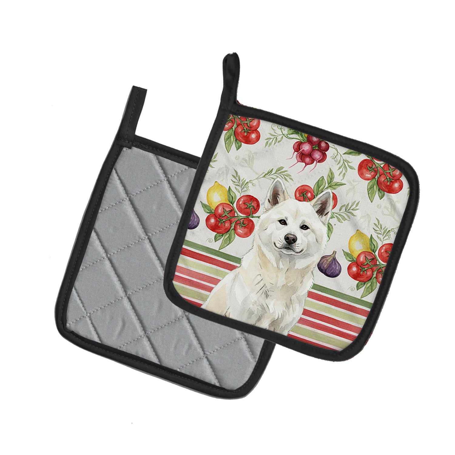 Caroline's Treasures White Akita Vegetables Pair of Pot Holders