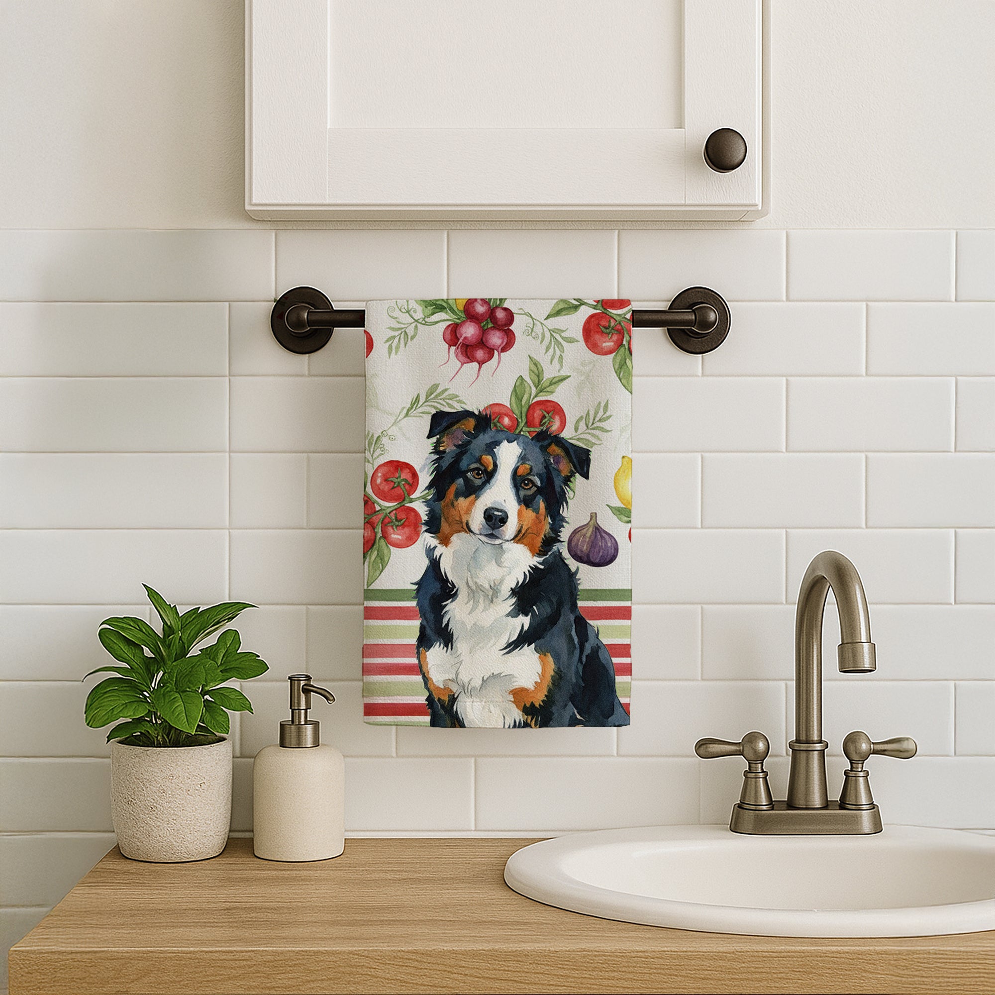 Caroline's Treasures Black Tri American Shepherd Vegetables Kitchen Towel