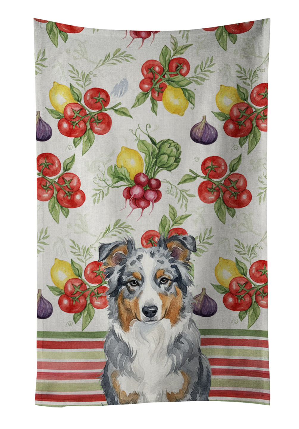 Caroline's Treasures Blue Merle American Shepherd Vegetables Kitchen Towel