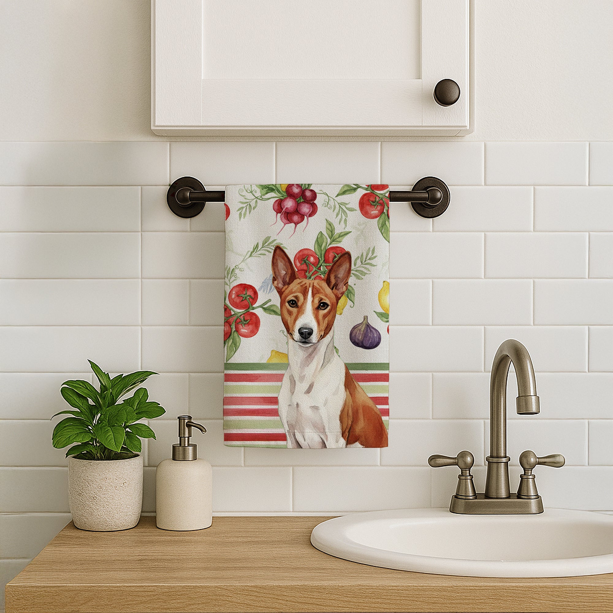 Caroline's Treasures Red and White Basenji Vegetables Kitchen Towel
