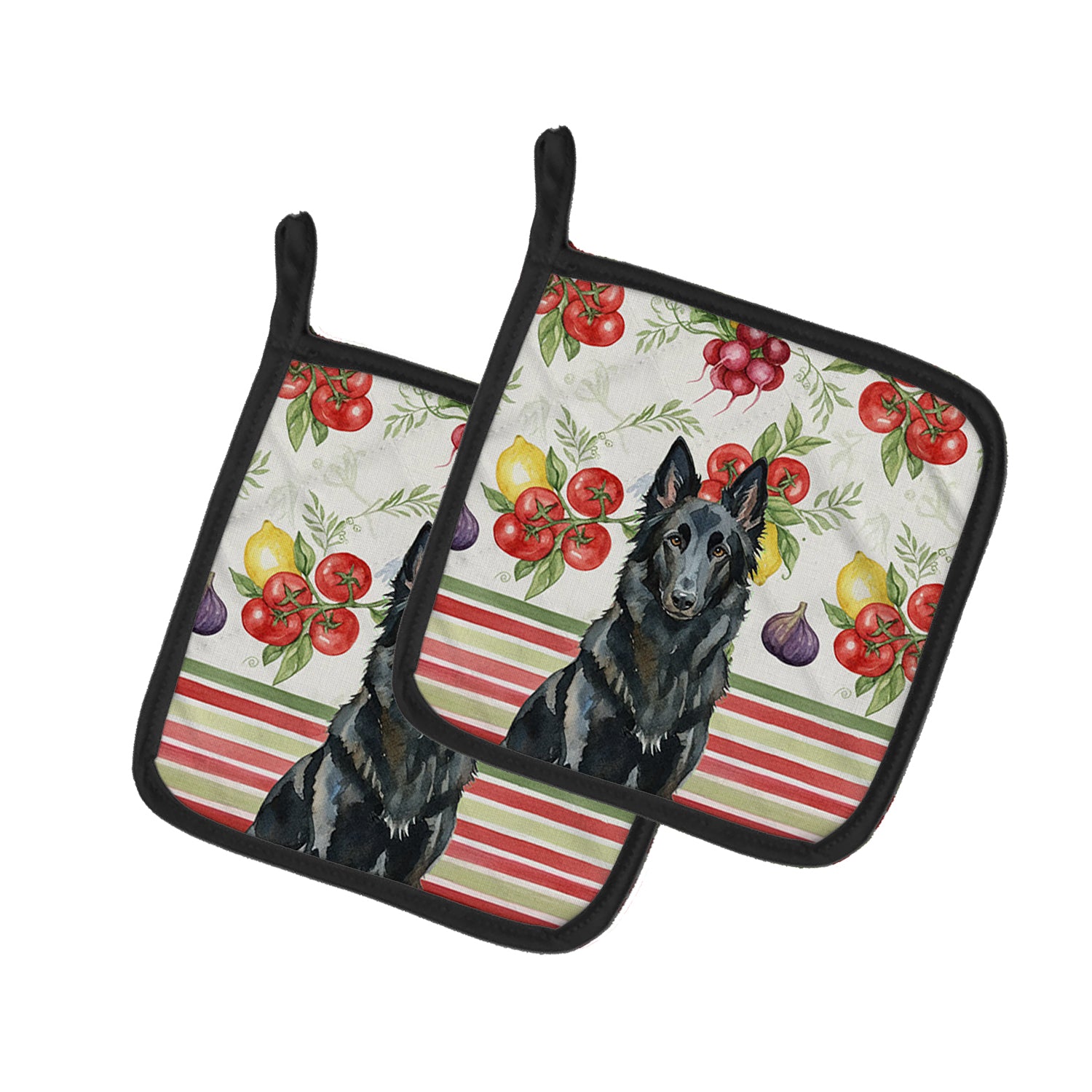 Caroline's Treasures Belgian Sheepdog Groenendael Vegetables Pair of Pot Holders
