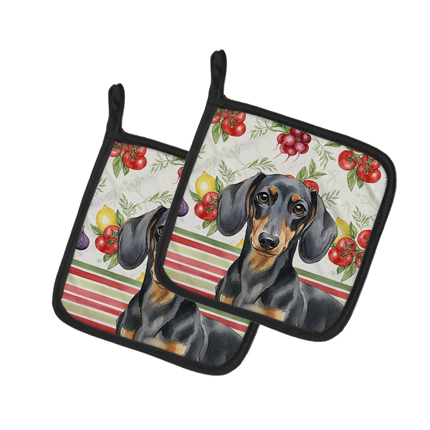 Caroline's Treasures Black and Tan Dachshund Vegetables Pair of Pot Holders