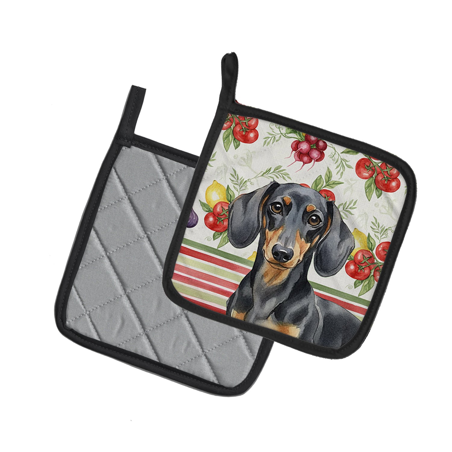 Caroline's Treasures Black and Tan Dachshund Vegetables Pair of Pot Holders