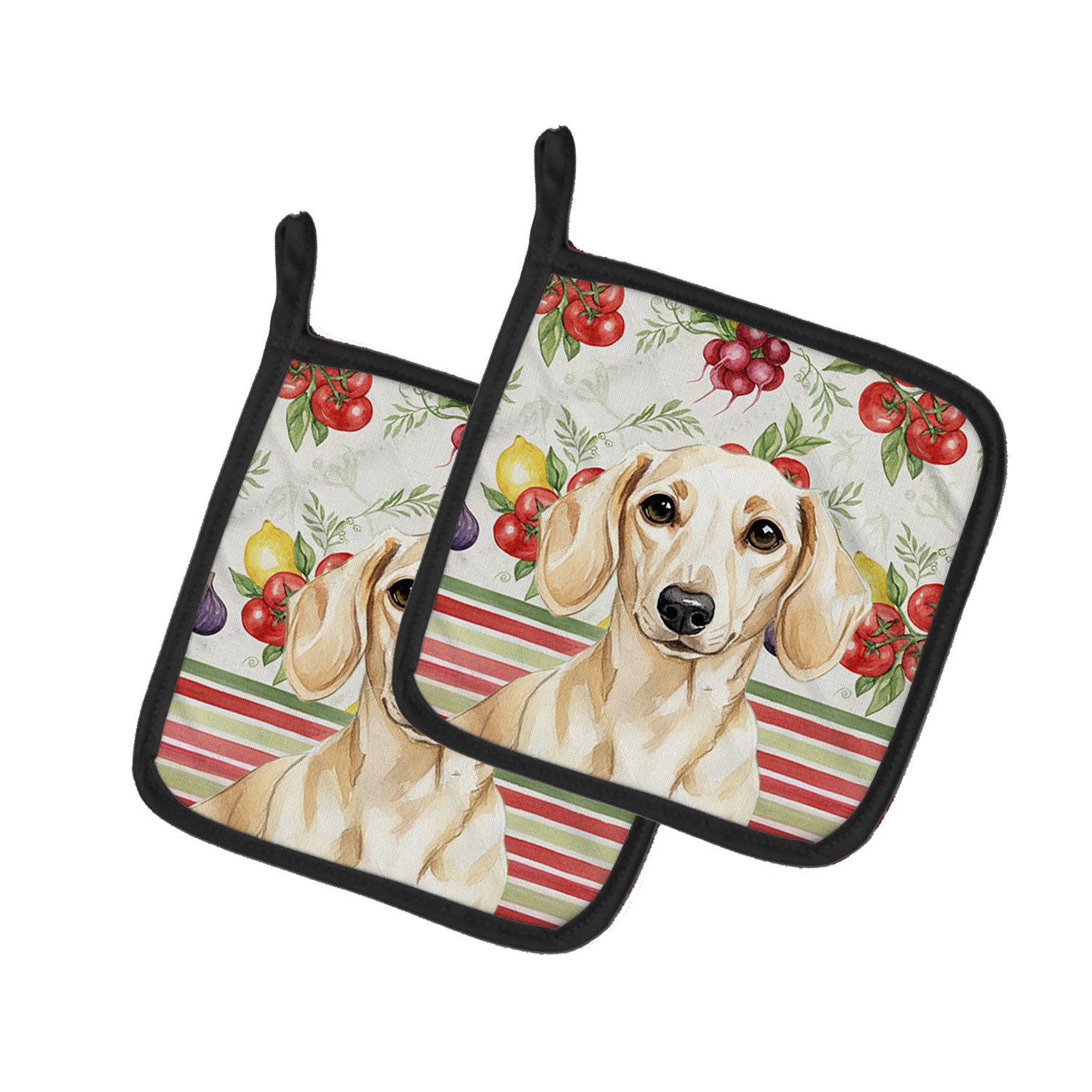 Caroline's Treasures Cream Dachshund Vegetables Pair of Pot Holders