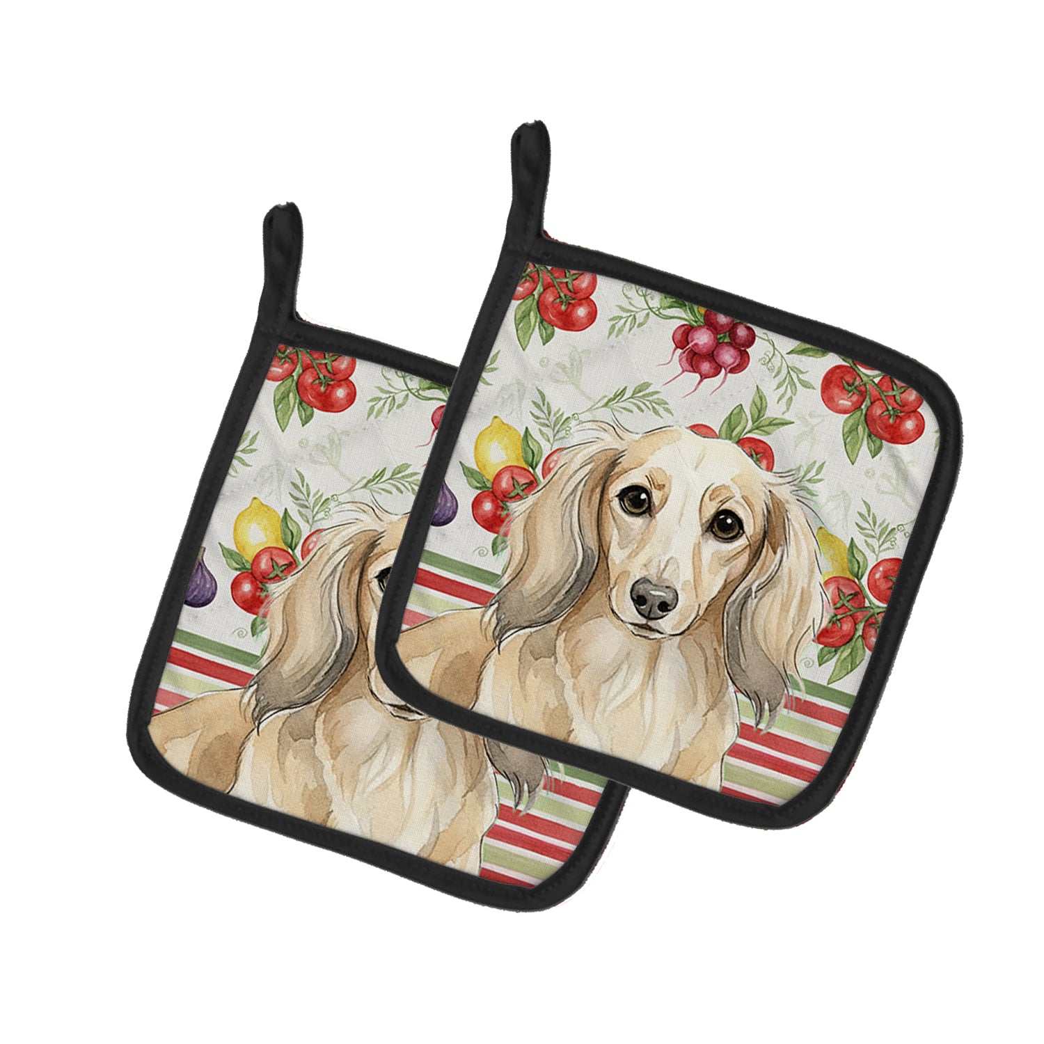 Caroline's Treasures Longhaired Cream Dachshund Vegetables Pair of Pot Holders