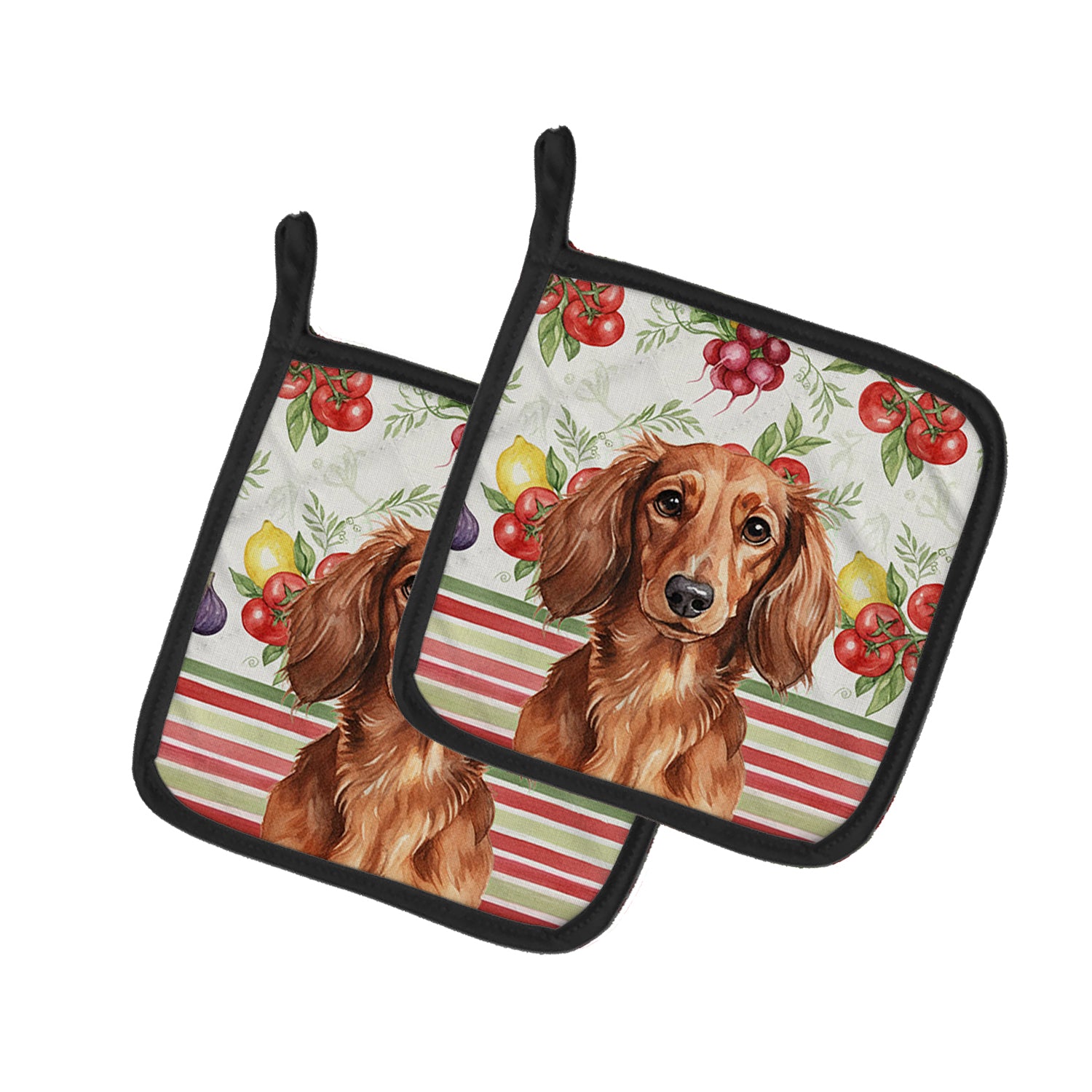 Caroline's Treasures Longhaired Red Dachshund Vegetables Pair of Pot Holders
