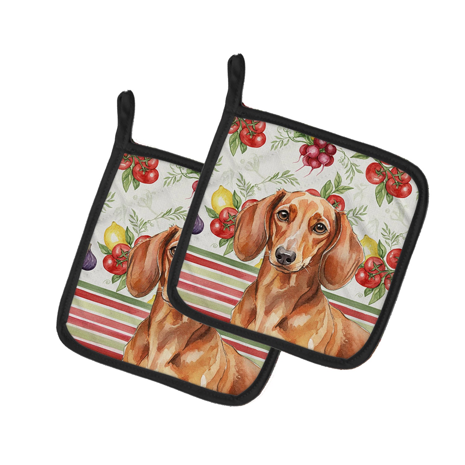 Caroline's Treasures Red Brown Dachshund Vegetables Pair of Pot Holders