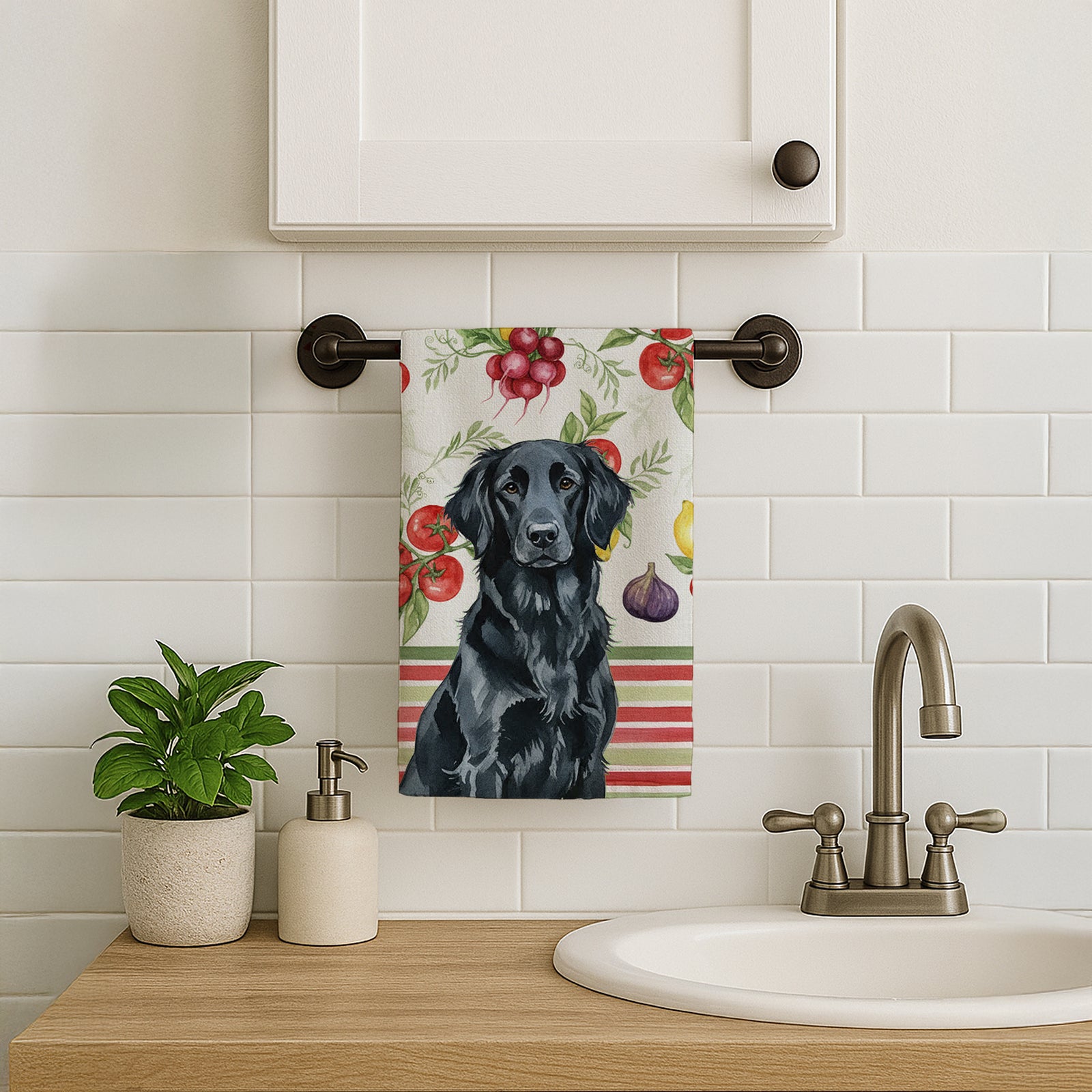 Caroline's Treasures Black Flat-Coated Retriever Vegetables Kitchen Towel