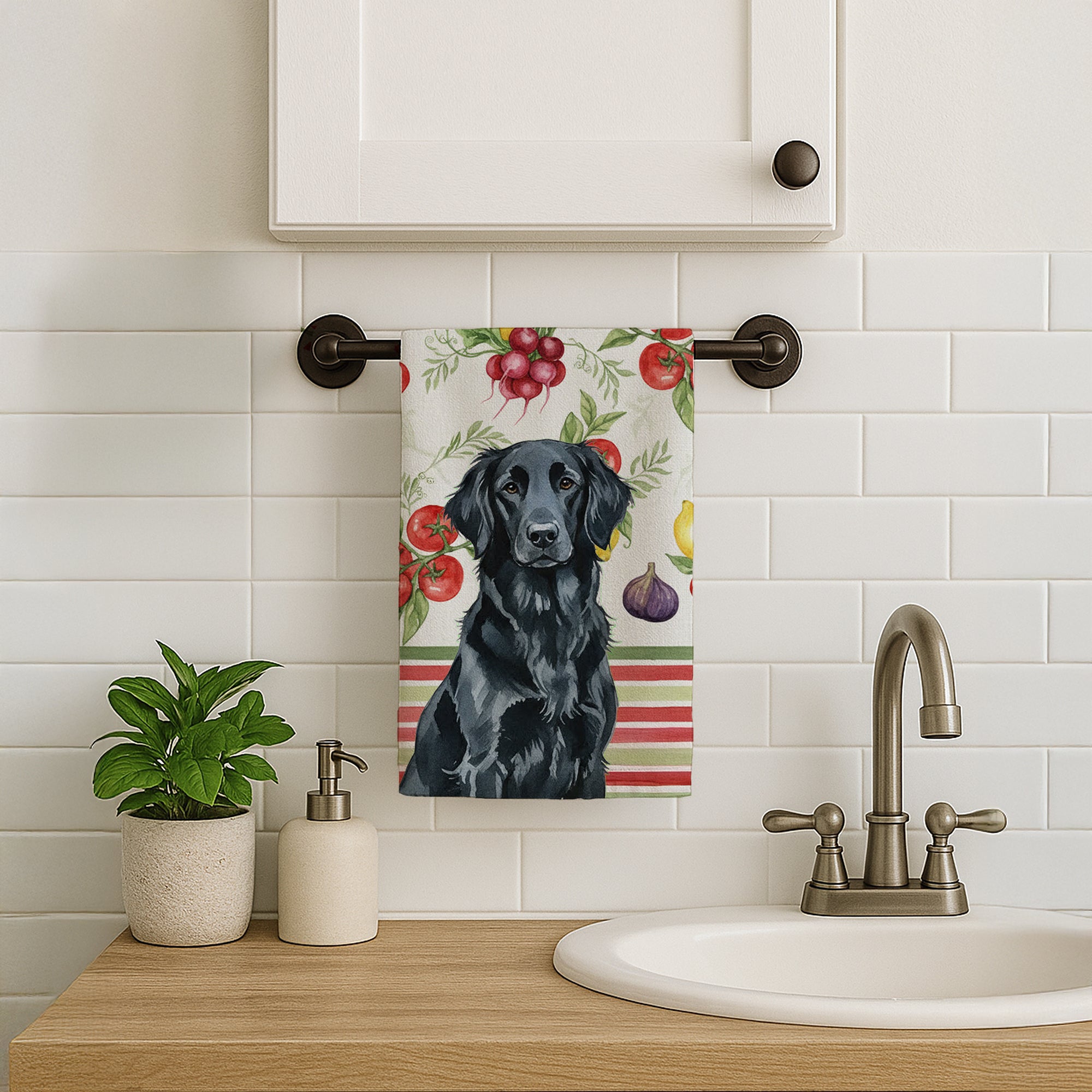 Caroline's Treasures Black Flat-Coated Retriever Vegetables Kitchen Towel