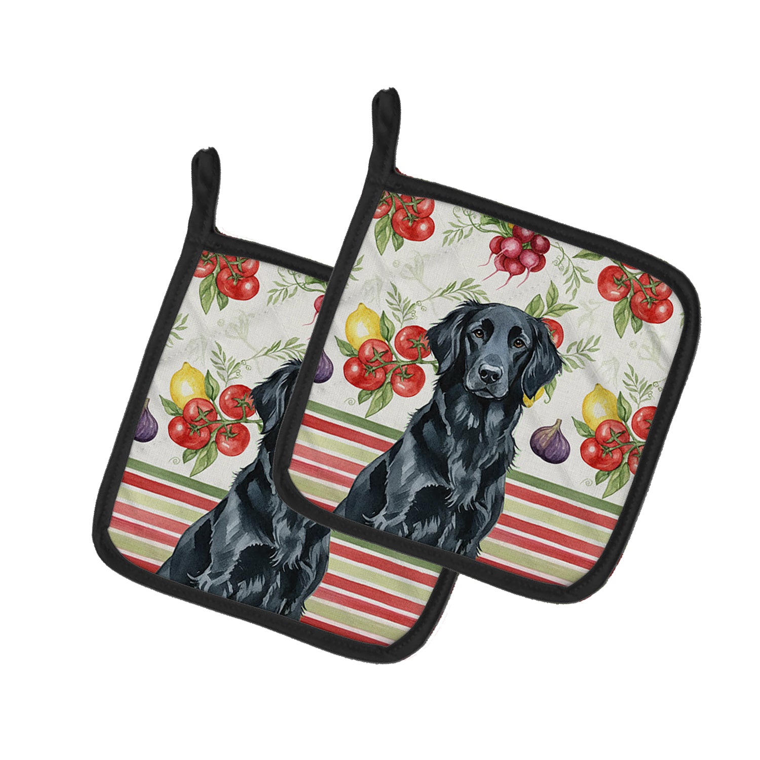 Caroline's Treasures Black Flat-Coated Retriever Vegetables Pair of Pot Holders