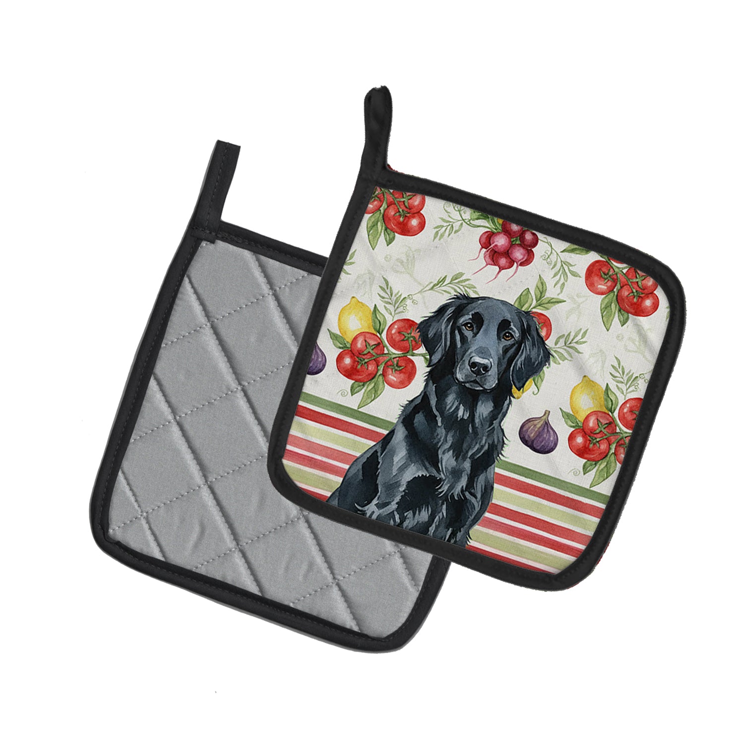 Caroline's Treasures Black Flat-Coated Retriever Vegetables Pair of Pot Holders
