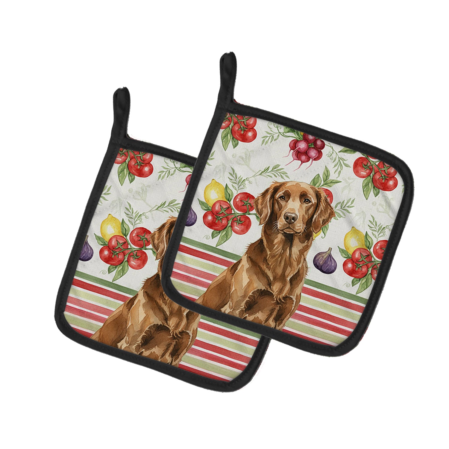 Caroline's Treasures Liver Flat-Coated Retriever Vegetables Pair of Pot Holders