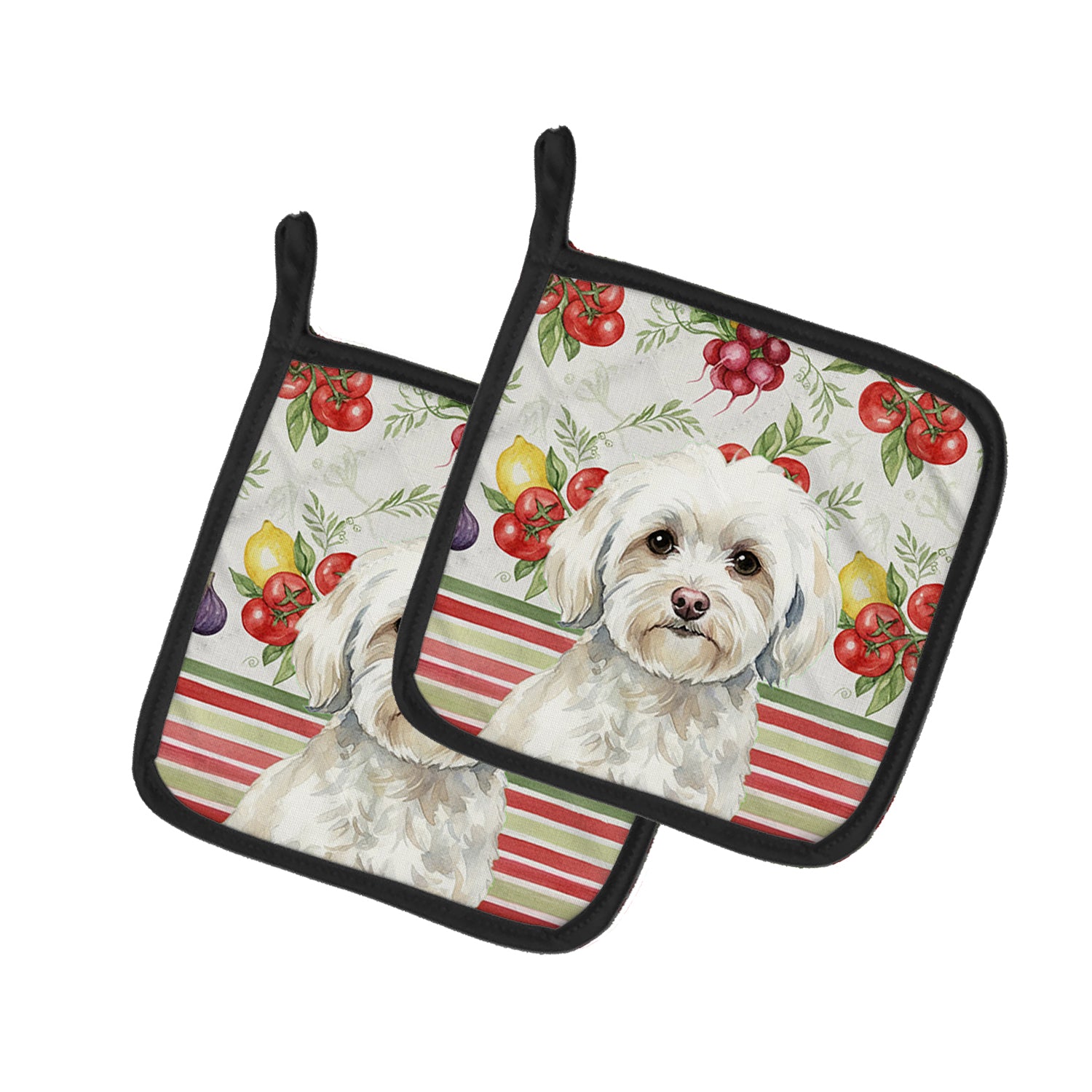 Caroline's Treasures White Havanese Vegetables Pair of Pot Holders